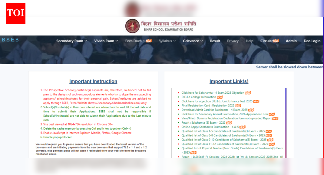 BSEB Bihar reopens application window for Intermediate, Matric exam 2026; late-fee submissions allowed till this date