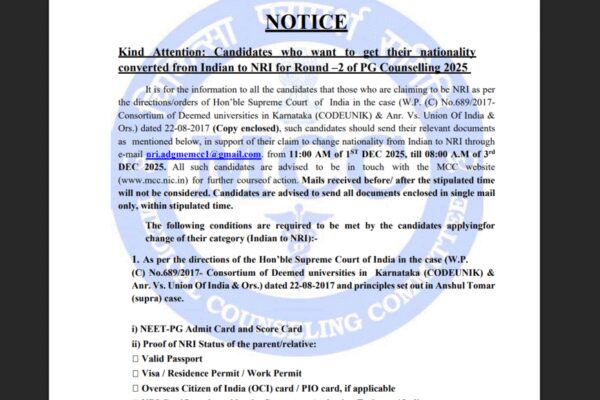 NEET PG 2026 releases important notice on nationality change for NRI candidates: Check details here