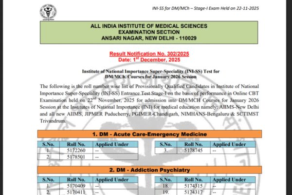 AIIMS INI SS result 2025 released: Check direct link to apply here