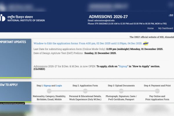 NID DAT 2026 application correction window opens at admissions.nid.edu: Check direct link and how to make changes online