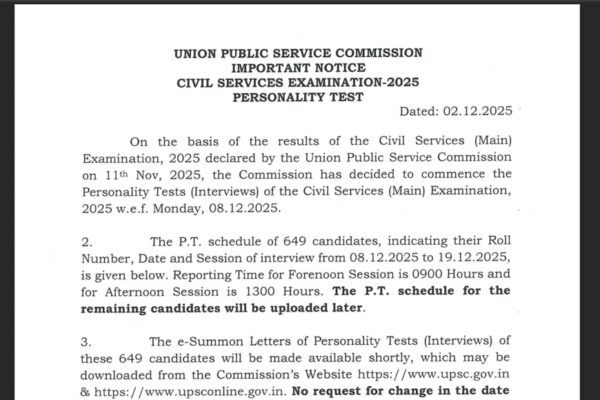 UPSC interview schedule 2025 released at upsc.gov.in: Check details here