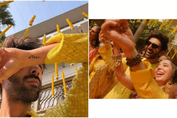 Kartik Aaryan turns doting brother at sister Kritika Tiwari’s haldi, proudly flaunts her wedding hashtag ‘Tikki’ tattoo on his wrist – See PIC