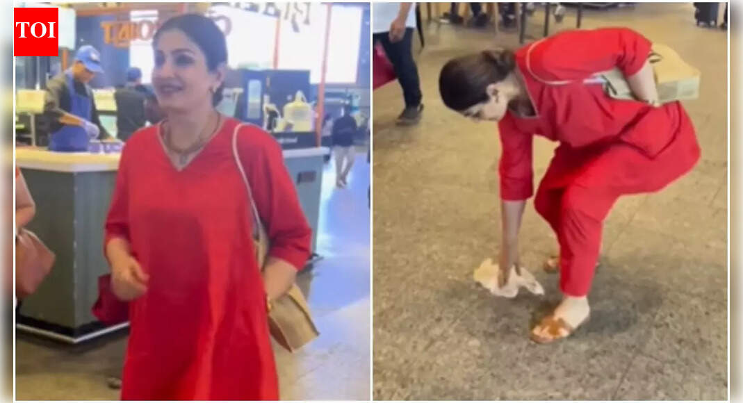 Raveena Tandon wins hearts after stopping to pick up litter at Mumbai airport; fans praise by commenting ‘respect button’: Watch VIRAL video