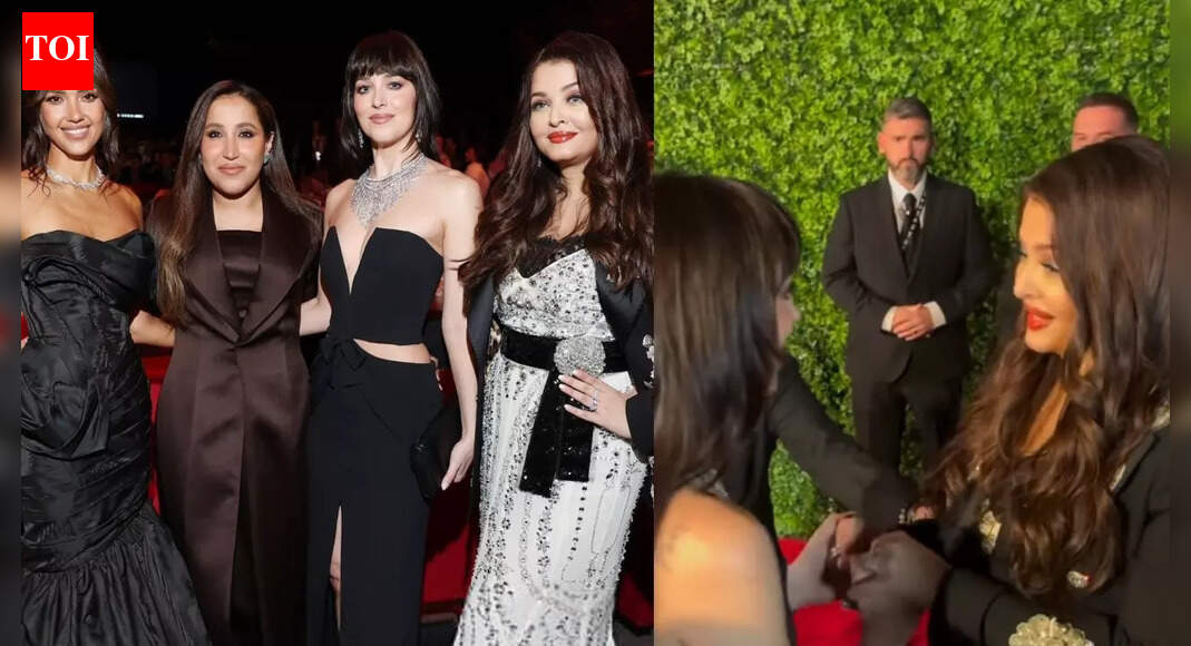 Aishwarya Rai Bachchan bonds with ’50 Shades Of Grey’ star Dakota Johnson, poses with her, Jessica Alba; netizens call it ‘the most unexpected collab’ – WATCH VIDEO | Hindi Movie News