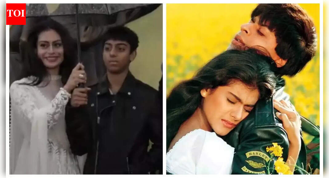 Shah Rukh Khan gushes over Kajol’s kids Yug and Nysa coincidentally dressing up as Raj and Simran for ‘DDLJ’ statue unveiling event