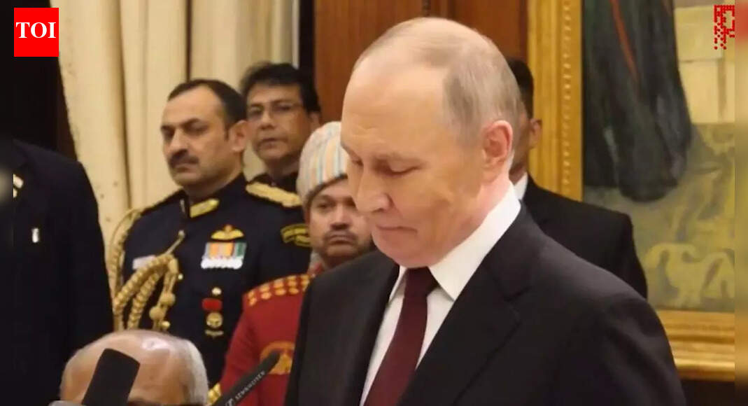 Russian President Vladimir Putin invoked India’s ‘Sabka Saath, Sabka Vikas’ slogan, stating it reflects the true character of India-Russia relations. He emphasized cooperation in the Eurasian space to build peace, trust, and security for all, highlighting the strategic and people-centric nature of their partnership.  NEW DELHI: Russian President Vladimir Putin on Friday invoked India’s slogan “Sabka Saath, Sabka Vikas” during the presidential dinner hosted in his honour at Rashtrapati Bhavan, saying the phrase reflected the true character of India–Russia relations.Putin highlighted cooperation between the two nations in the emerging Eurasian space and said the partnership aimed at building an atmosphere based on peace, trust and security for all.“I know in India you say ‘Go Together, Grow Together’ (Sabka Saath, Sabka Vikas), which truly reflects the nature and character of Russia-India relations,” he said, emphasising that Moscow viewed the relationship as both strategic and people-centric.Reaffirming support for deeper bilateral engagement, Putin said, “And overall, we are cooperating on our common Eurasian space to build a true atmosphere of security, of trust and of peace for all the countries of the world. I know that in India you say, go together, grow together. These words truly reflect the nature and the character of the Russian Indian relations. And we will do everything to make sure our strategic partnership grows and develops for the good of all our people.”Also read: ‘Agreed on economic cooperation plan till 2030′: PM Modi in joint statement with Putin – top quotesThe Russian President added that the friendship between both countries will continue to expand. “I am sure that our friendship and our special privileged partnership will continue to grow and develop. We are sure of the future prosperity and well being of the people of our countries,” he said.Putin was in New Delhi on a two-day state visit, during which Prime Minister Narendra Modi welcomed him with a private dinner and presented a set of culturally significant gifts including Assam Black Tea, a Murshidabad silver tea set, a handcrafted silver horse, a marble chess set from Agra, Kashmiri saffron and a Russian translation of the Srimad Bhagavad Gita. His visit featured ceremonial reception at Rashtrapati Bhavan, bilateral talks, and participation in the 23rd India–Russia Annual Summit.About the AuthorTOI News DeskThe TOI News Desk comprises a dedicated and tireless team of journalists who operate around the clock to deliver the most current and comprehensive news and updates to the readers of The Times of India worldwide. With an unwavering commitment to excellence in journalism, our team is at the forefront of gathering, verifying, and presenting breaking news, in-depth analysis, and insightful reports on a wide range of topics. The TOI News Desk is your trusted source for staying informed and connected to the ever-evolving global landscape, ensuring that our readers are equipped with the latest developments that matter most.”Read MoreEnd of ArticleFollow Us On Social MediaVideosIndia, Russia Renew Call for Inclusive UN Security Council Structure: MEAPutin Says Russia Didn’t Come Only for Energy, Seeks Bold Multifaceted Partnership with IndiaCentre Orders High-Level Probe As IndiGo Flight Operations Set To Normalise In 3 DaysImran Khan Tagged ‘Security Threat’ As Pakistan Army Launches Fiercest Public Attack In Years‘Not Here Only For Energy’: Putin Seeks Broader India-Russia PartnershipPM Modi Urges Putin To Build New Economic Axis As India Becomes Emerging Skilled Capital Of WorldSpiceJet Chairman Ajay Singh Calls IndiGo Crisis ‘Unfortunate’, Offers 100 Extra FlightsPakistan Supports China’s Arunachal Lie As Putin Meets Modi Amid Major India Russia CooperationRussia Delivers Major Nuclear Boost As Putin Pledges To Take India’s Kudankulam Plant To Full PowerPutin Visit Sparks Storm As Tharoor, Not Rahul, Invited To President’s High-Profile State Banquet123PhotostoriesAdrian Chiles’ skin cancer diagnosis: How he spotted the symptoms that made all the differenceHow Bhagavad Gita can heal unknown childhood trauma and unlock blockages for success in lifeNutrition fact of the day: Greek yogurt has twice the protein of regular yogurt5 clever animals that deceive predators by playing dead10 protein- and fiber-rich broccoli and egg dishes under 20 minutes for bachelors5 Oscar Wilde love quotes that compelus to rethink the definition of romance’Dhurandhar’, ‘Padmaavat’, ‘Jolly LL.B 2’: Bollywood movies that faced legal trouble before releaseBigg Boss 19: From getting evicted in the first week, ugly fight with Amaal Mallik to emotional breakdown while talking about her father; Farrhana Bhatt’s journeyRakul Preet Singh to Sanya Malhotra: Today’s 5 most fashionable outfits you’ll want to screenshotRemove dandruff naturally: 4 home remedies that actually work123Hot PicksIndigo Flight DelayPutin India VisitWorld NewsGold rate todaySilver rate todayPublic Holidays NovemberBank Holidays NovemberTop TrendingAUS vs ENG LiveLos Angeles LakersMatthew Stafford WifeCandace OwensAryna SabalenkaDak PrescottTravis KelceKobe BryantJohan OviedoJohan Oviendo