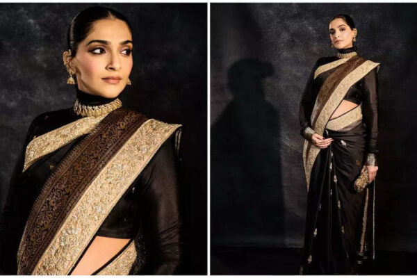 Sonam Kapoor, pregnant with her second child, showcases baby bump in a black Banarasi saree as she dazzles at Mumbai event