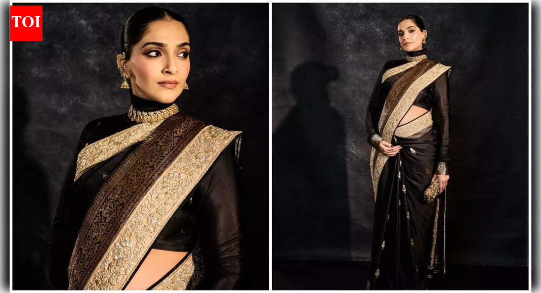 Sonam Kapoor, pregnant with her second child, showcases baby bump in a black Banarasi saree as she dazzles at Mumbai event