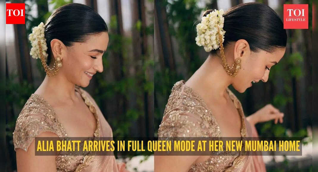 Alia Bhatt’s Mumbai home Griha Pravesh gets a glam upgrade with her ornamental tissue silk saree by Manish Malhotra |