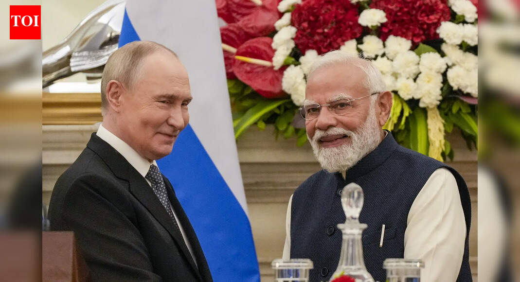 Russian President Vladimir Putin concluded his two-day state visit to India, marked by a warm reception from PM Modi and discussions on strengthening bilateral ties. Key outcomes included a new economic cooperation program aiming for 0 billion trade by 2030 and a focus on peace efforts in Ukraine. Prime Minister Narendra Modi with Russian President Vladimir Putin during a joint press statement after their meeting at the Hyderabad House, in New Delhi. (PTI Photo/Salman Ali)  NEW DELHI: Russian President Vladimir Putin concluded his two-day state visit to India on Friday with a special dinner hosted by President Droupadi Murmu at Rashtrapati Bhavan. This was his first trip to India since December 2021—and his first since the Ukraine war began in February 2022—during which he attended the 23rd annual summit between the two nations in Delhi.Earlier in the day, Putin was accorded a ceremonial welcome at Rashtrapati Bhavan before proceeding to Hyderabad House for bilateral talks with Prime Minister Narendra Modi. His first presidential visit to India took place in October 2000, when he travelled to Delhi and Agra.Here are the key takeaways from his visit:PM breaks protocol: Upon his arrival on Thursday evening, Putin was received at Palam airport by PM Modi, who broke protocol to welcome him personally — a gesture that underscored the unusual warmth and longstanding rapport between the two leaders.’Carpooling’: The two leaders then “carpooled” to the prime minister’s residence at 7, Lok Kalyan Marg for a private dinner. The gesture echoed their earlier ride together in Putin’s car to the Shanghai Cooperation Organisation summit venue in Tianjin last September, a small but telling display of the easy camaraderie they often share.The Bhagwad Gita: After the private dinner, the prime minister presented his guest with a Russian edition of the Bhagwad Gita. Sharing a photograph from their interaction, PM Modi highlighted the universal appeal of the scripture. “Presented a copy of the Gita in Russian to President Putin. The teachings of the Gita offer inspiration to millions across the world,” he wrote.Rajghat visit: Putin also went to Rajghat and paid tribute to Mahatma Gandhi.PM’s message on Ukraine: During their talks, PM Modi underscored that on the Ukraine conflict, India is “not neutral” but “on the side of peace.” He said, “Whenever I have interacted with world leaders, I have always made it clear that India is not neutral. India has a side, and that side is peace. We support all efforts aimed at peace, and we stand shoulder-to-shoulder with every initiative that furthers it.”Putin ‘grateful’ to India: The Russian leader responded by saying he was “grateful” for the attention India was giving to peace efforts on Ukraine. He added that Russia and India continue to cooperate closely across multiple sectors, including defence, space exploration, artificial intelligence and several other strategic areas.India’s Russian oil conundrum: With New Delhi facing US tariffs of 50 per cent — half of them linked to its purchase of Russian oil — Putin sent a pointed message to the West, particularly Washington, by declaring that Moscow is ready to ensure “uninterrupted shipments of fuel to India.”Economic Cooperation: During their joint briefing, the prime minister announced a new economic cooperation programme aimed at expanding bilateral trade volume to 0 billion through 2030 — a significant boost to ties between the two countries. “Taking the India–Russia economic partnership to new heights is our common priority,” PM Modi said.Free Trade Agreement: Speaking at a business forum later, PM Modi noted that discussions have begun on the Free Trade Agreement between India and Eurasian Economic Union (Russia, Armenia, Belarus, Kazakhstan and Kyrgyzstan.Putin echoes ‘Sabka Saath…’: During the Rashtrapati Bhavan dinner, Putin invoked Prime Minister Modi’s trademark slogan “Sabka Saath, Sabka Vikas” (striving together for inclusive growth), applying it to the India–Russia partnership. “I know in India you say ‘Go Together, Grow Together’ (Sabka Saath, Sabka Vikas), which truly reflects the nature and character of Russia–India relations,” he remarked.About the AuthorTOI News DeskThe TOI News Desk comprises a dedicated and tireless team of journalists who operate around the clock to deliver the most current and comprehensive news and updates to the readers of The Times of India worldwide. With an unwavering commitment to excellence in journalism, our team is at the forefront of gathering, verifying, and presenting breaking news, in-depth analysis, and insightful reports on a wide range of topics. The TOI News Desk is your trusted source for staying informed and connected to the ever-evolving global landscape, ensuring that our readers are equipped with the latest developments that matter most.”Read MoreEnd of ArticleFollow Us On Social MediaVideosShashi Tharoor’s Presence At Putin Dinner Sparks Congress Outrage Over Rahul, Kharge Missing Invite’Grow Together’: In Parting Speech, Putin Adopts PM Modi’s ‘Sabka Saath, Sabka Vikas’ Mantra”Next Year in Russia…” Deputy PM Manturov Urges Indian Companies to Expand Bilateral Trade”Ordinary Indians Pay Price” Rahul Gandhi Calls Indigo Chaos The ‘Cost Of Monopoly Model’India, Russia Renew Call for Inclusive UN Security Council Structure: MEAPutin Says Russia Didn’t Come Only for Energy, Seeks Bold Multifaceted Partnership with IndiaCentre Orders High-Level Probe As IndiGo Flight Operations Set To Normalise In 3 DaysImran Khan Tagged ‘Security Threat’ As Pakistan Army Launches Fiercest Public Attack In Years‘Not Here Only For Energy’: Putin Seeks Broader India-Russia PartnershipPM Modi Urges Putin To Build New Economic Axis As India Becomes Emerging Skilled Capital Of World123PhotostoriesKidney health warning: 10 symptoms of kidney problems people often mistake for dehydration2 easy beetroot recipes to detox blood and boost skin health naturally9 Teachings of Neem Karoli Baba Based on Your Birth NumberPCOS: Common symptoms women mistake for weight gain or mood swings7 movies that celebrate villains taking over as main characters in BollywoodTrendy Korean Girl Names With Modern VibesInside Samantha Ruth Prabhu’s serene Jublie Hills, Hyderabad homeWinter diet: 7 foods to boost your immunity in cold weatherFrom rabbits to naked mole rats: 5 animals that give birth in large littersVijay Deverakonda, Pelli Choopulu and Arjun Reddy; Breakthrough performances that redefined the Telugu lover boy123Hot PicksIndigo Flight DelayPutin India VisitWorld NewsGold rate todaySilver rate todayPublic Holidays NovemberBank Holidays NovemberTop TrendingDelhi Student MurderDelhi Airport AdvisoryIndigo Flight CancellationCandace OwensAryna Sabalenka Net WorthHow to get danny Phantom in FortniteTravis KelceJohn Cena FinalStefon DiggsTaylor Swift
