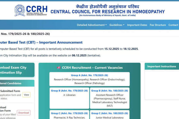 CCRH releases exam city intimation slip for Group A, B, C recruitment 2025; download here