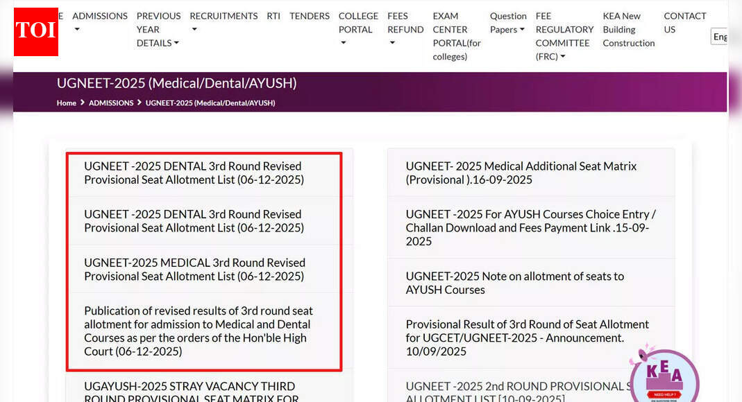 Karnataka NEET UG 2025 revised provisional results for KEA third round announced after HC order