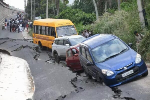 Watch: Newly built NH 66 embankment collapses in Kerala; school bus, other vehicles trapped