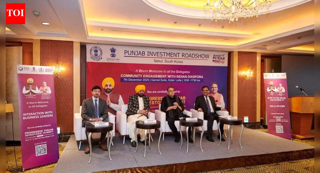 . Punjab Chief Minister Bhagwant Mann on Sunday called on the Punjabi diaspora in Seoul, South Korea to act as brand ambassadors of the state and encourage Korean companies to invest in Punjab, which he said has emerged as a preferred global investment destination.Interacting with members of the Punjabi community during his visit to South Korea, Mann said industry-friendly policies have already drawn investors to Punjab and urged the diaspora to further support the state’s push for investment, according to an official statement.He said Punjabis are “born entrepreneurs” and stressed the need for collective efforts to place the state on a stronger industrial growth path. The chief minister said the state government has created conducive conditions for industries and said it was time for overseas Punjabis to contribute to their motherland.Mann said enhanced investments would create employment opportunities for youth and boost industrial growth, contributing to the vision of a ‘Rangla Punjab’. He lauded the global achievements of Punjabis, noting their hard work, innovation and energy.He said his government aims to make Punjab a preferred global hub for industry by ensuring policy stability, speedy decision-making and a governance system that values investor trust. The state’s approach is based on close partnership with industry and enabling growth by addressing investors’ needs, he added.Mann further said Punjab has strengthened its infrastructure, expanded its industrial capacity and opened new avenues for investment.He highlighted governance and regulatory reforms, including the single-window system offering 173 services, auto-deemed approvals, PAN-based business identifiers and amendments to the Punjab Right to Business Act for time-bound clearances.More than Rs 1.4 lakh crore of on-ground investments have already been facilitated, the chief minister said.He said partnership between government and industry is key to success and the state government firmly believes that industrial growth can only be achieved when the two work as equal partners.Managing Director of Aran International Chodda Akash evinced interest in investing in the food processing sector, while eminent scholar Dr Lakhvinder Singh welcomed Punjab’s initiative to hold an investment roadshow in South Korea, particularly in defence and aerospace.Meenakshi Pawar, chairperson of the Punjabi Association in Korea, said the high-level visit from Punjab after a long interval would open new avenues for long-term cooperation.Earlier, Mann met Ambassador of India to the Republic of Korea Gourangalal Das and outlined Punjab’s vision to deepen economic and technological collaboration in sectors such as food processing, agri-tech, renewable energy, manufacturing, defence, aerospace and urban infrastructure.The chief minister highlighted Punjab’s evolving industrial ecosystem, progressive policies, and competitive advantages that position the state as a strategic gateway to North India.On Monday, the Punjab delegation will hold meetings with major Korean firms including Daewoo E and C, GS E and C and Nongshim to explore opportunities in construction engineering, infrastructure and advanced food processing. Mann will later attend a roundtable on ease of doing business in Punjab with legal firms, investors and business associations.The chief minister is leading a delegation to Japan and South Korea as part of the state government’s outreach ahead of the 6th Progressive Punjab Investors’ Summit to be held in Mohali from March 13-15, 2026.End of ArticleFollow Us On Social MediaVideos“Crew Safety Was At Risk…” Expert on DGCA’s Show-Cause Notice to IndiGo CEO“We’ll Strike Again If Needed”: Navy Chief Issues Stern Warning To Pakistan”Congress Destroyed Patel, Bose Legacies” BJP Lambasts Sonia Gandhi Over ‘Defaming Nehru’ Remark”World Saw What Happened To Terrorists…” Rajnath says Strong Borders Powered Op Sindoor successIndiGo Fiasco: Civil Aviation Minister Slams Rahul Gandhi’s ‘Monopoly Model’ RemarkWATCH: Newly Built NH 66 Stretch Collapses In Kerala’s Kollam; School Bus, Other Vehicles Trapped‘Nothing Wrong In It’: Congress MP Shashi Tharoor On PM Modi Gifting Bhagavad Gita To Putin’I Regret That…’: Congress MP Shashi Tharoor On No Invite To Rahul, Kharge For Putin DinnerGoa: 23 Killed In Arpora Nightclub Fire; Cylinder Blast Suspected, CM Sawant Vows Strict Action’Maligning Hindu Way Of Life’: PM Modi Calls Out Colonial Mindset Over ‘Hindu Rate Of Growth’ Label123PhotostoriesYour soul purpose as per your birth month; goosebumps guaranteed!10 best natural sources of vitamin C to boost immunity and health10 questions that surprisingly deepen emotional intimacyBigg Boss 19: From being praised for his calm gameplay to Salman Khan calling him ‘Superstar of TV’; finalist Gaurav Khanna’s journey in the show’Bigg Boss 19′: Friendships that stood strong this seasonBigg Boss 19 Highlights: Salman Khan to announce winner from Top 5 finalists Gaurav Khanna, Farrhana Bhatt, Tanya Mittal, Amaal Mallik and Pranit MoreColorectal surgeon shares 5 things she avoids to lower colon cancer riskBigg Boss 19: From opening up about his strained relationship with uncle Anu Malik, his aggressive fights to nepotism debate: A look at finalist Amaal Mallik’s journeyRaw amla vs amla juice: Which is healthier‘Bigg Boss’: Top wild card contestants over the years123Hot PicksIndigo Flight DelayPutin India VisitWorld NewsGold rate todaySilver rate todayPublic Holidays NovemberBank Holidays NovemberTop TrendingGautam GambhirThe God Slayer Release DateRohit SharmaMurali VijayAryna Sabalenka Net WorthTim PoolAaron RodgersVirat KohliJoe BurrowBengaluru News