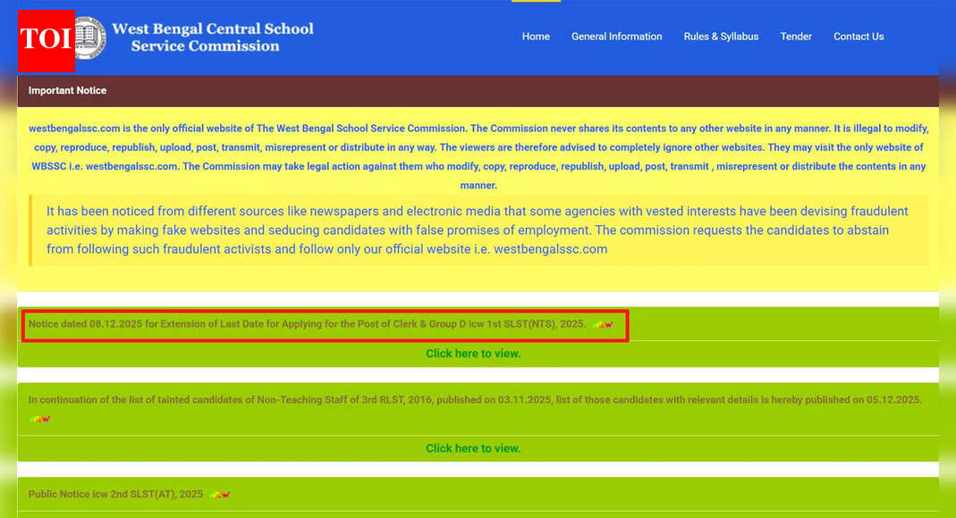 WBSSC Group C and D recruitment 2025: Last date for SLST Clerk & Group D applications extended to 12 December