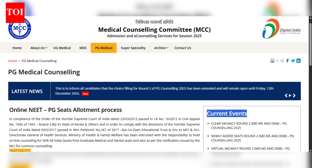 MCC NEET PG counselling 2025 round 2 choice filling deadline extended till this date: Check details here