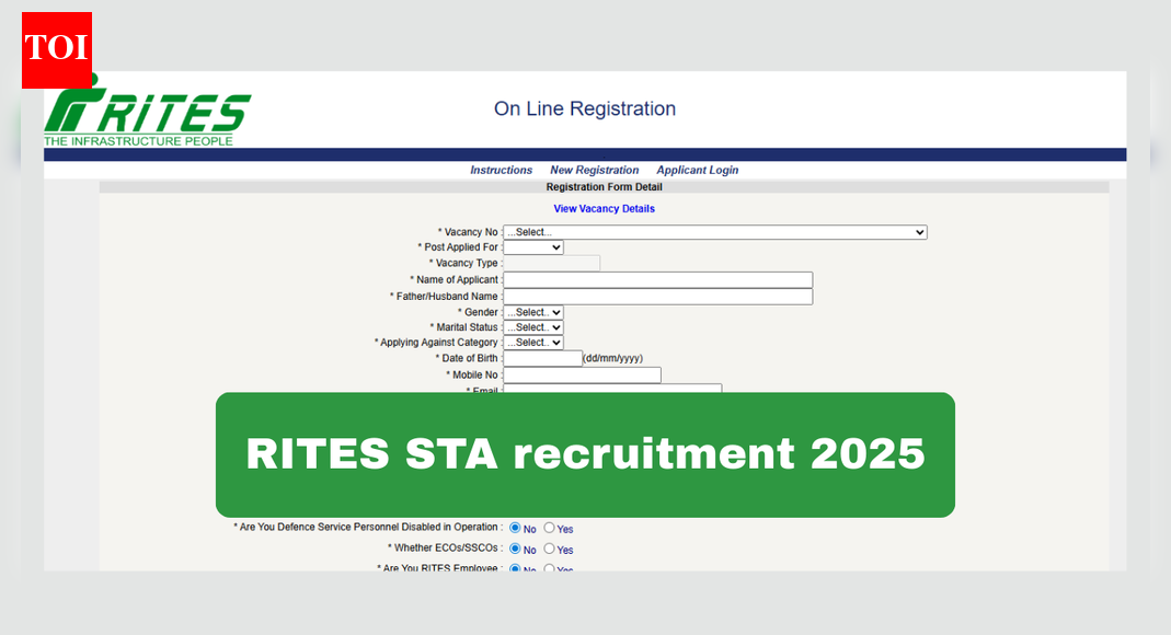 RITES recruitment 2025: Registration begins for 150 Senior Technical Assistant posts, direct link to apply here