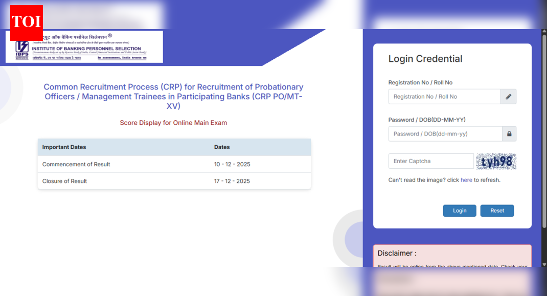 IBPS PO Mains scorecard 2025 released at ibps.in: Check direct link to download and other details here