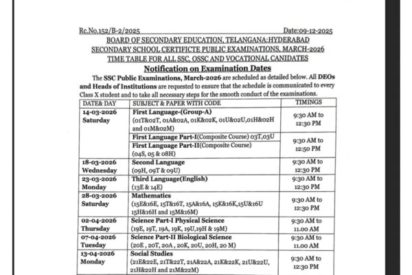 TS SSC timetable 2025 released at bse.telangana.gov.in: Check Class 10th schedule here