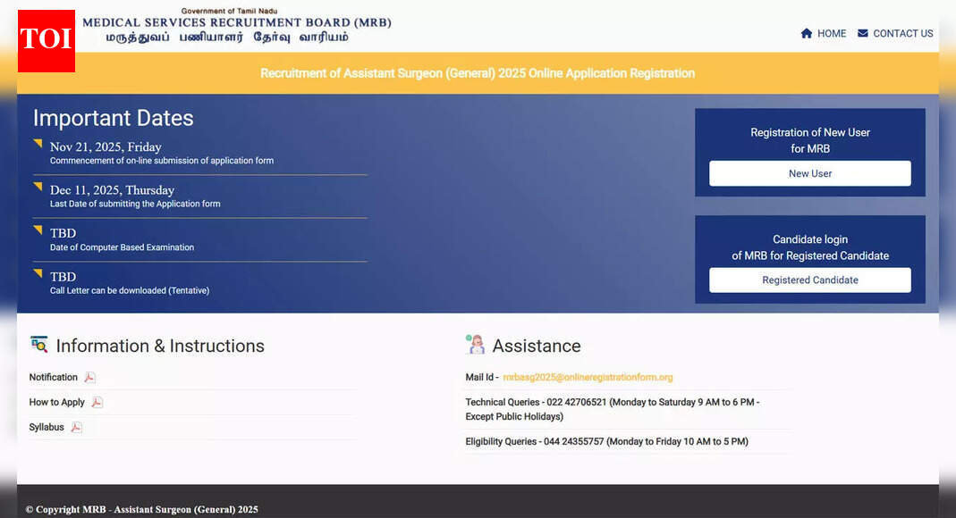 TN MRB Assistant Surgeon recruitment 2025 ends today at mrb.tn.gov.in; apply here for 1100 MBBS vacancies