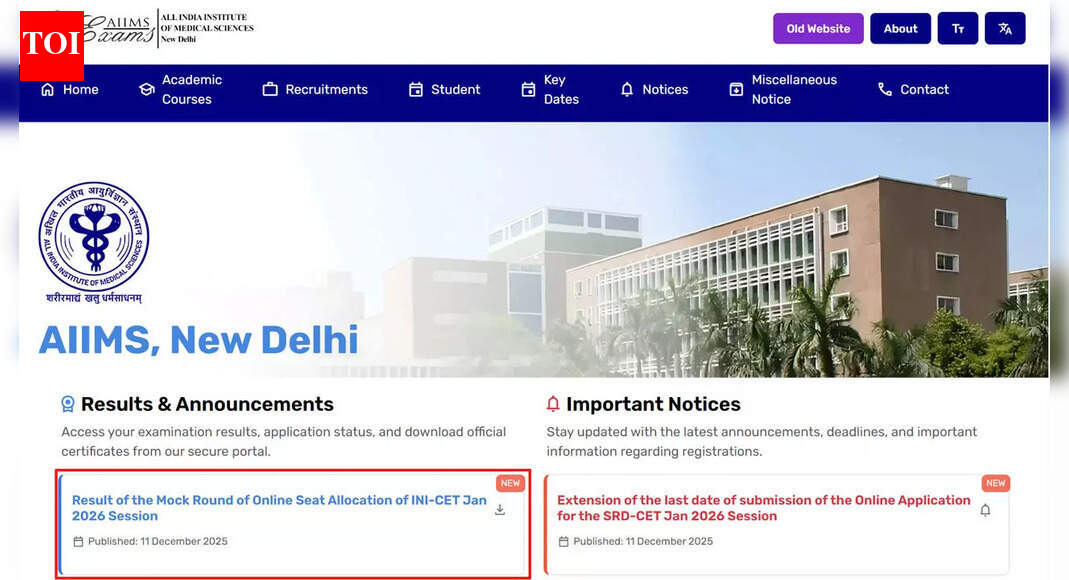 INI CET Jan 2026 mock seat allotment result announced at aiimsexams.ac.in; download seat allocation PDF here