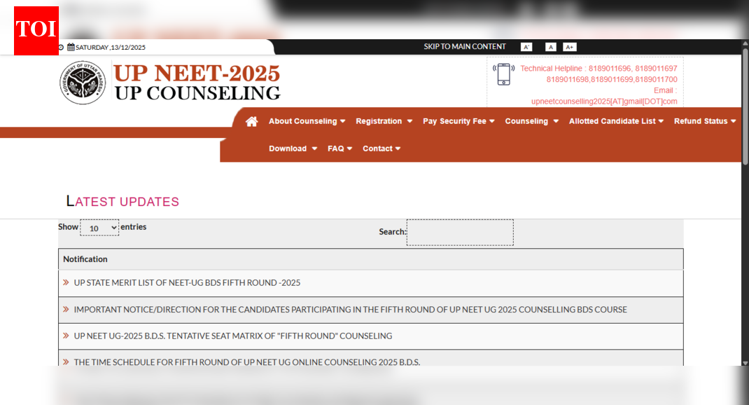 UP NEET UG counselling 2025 round 5 merit list released at upneet.gov.in: Direct link to download here
