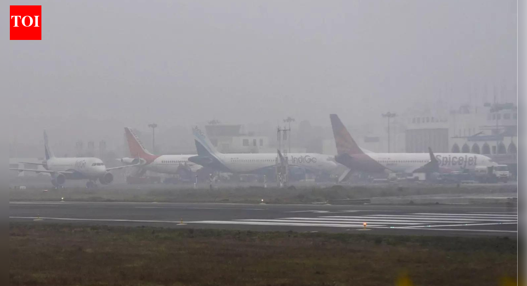 Delhi’s Indira Gandhi International Airport is operating normally despite heavy smog and poor visibility, with low visibility procedures in effect. Air quality in the capital has plunged to ‘very poor’ levels, with dense fog expected to persist. Residents are advised to limit outdoor activities as the city faces another challenging winter smog episode. Heavy smog in Delhi; flights might get disrupted NEW DELHI: Delhi’s Indira Gandhi International Airport issued an advisory on Saturday amid heavy smog and low visibility conditions across the capital.The airport assured the flight operations to be normal as ‘Low Visibility Procedures’ were in progress, and urged the passengers to stay updated with their respective flight schedules. “Low Visibility Procedures are in progress at Delhi Airport. All flight operations are presently normal. Passengers are requested to contact the airline concerned for updated flight information,” read the advisory.The advisory came as air quality in Delhi deteriorated sharply, with the overall Air Quality Index recorded at 393 on Saturday morning, placing it in the ‘very poor’ category. Several areas of the city were blanketed in dense smog, significantly reducing visibility.While some locations recorded ‘severe’ air quality levels, others remained in the ‘very poor’ range.Officials blamed low wind speeds for trapping pollutants near the ground, while weak western disturbances are unlikely to bring immediate relief.According to the India Meteorological Department, moderate fog is expected to persist, further worsening air quality. Authorities have urged residents to limit outdoor exposure and follow health advisories as Delhi braces for another challenging winter smog episode.About the AuthorTOI News DeskThe TOI News Desk comprises a dedicated and tireless team of journalists who operate around the clock to deliver the most current and comprehensive news and updates to the readers of The Times of India worldwide. With an unwavering commitment to excellence in journalism, our team is at the forefront of gathering, verifying, and presenting breaking news, in-depth analysis, and insightful reports on a wide range of topics. The TOI News Desk is your trusted source for staying informed and connected to the ever-evolving global landscape, ensuring that our readers are equipped with the latest developments that matter most.”Read MoreEnd of ArticleFollow Us On Social MediaVideosIndia Speeds Up Visas For Chinese Businesses Amid Thaw In Ties; Beijing Calls It ‘Positive Move’India’s Ambassador To UNESCO Hails Inscription Of Diwali On Intangible Cultural Heritage ListPutin Keeps Sharif Waiting In Ashgabat, Desperate Pakistan PM Gate-Crashes Meeting With ErdoganIs Trump Planning A New Core-5 Superclub With India As Central Power? Inside The Buzz In WashingtonIMF’s New Conditions Expose Pakistan’s Deep Economic Faultlines Amid  Billion Rescue PackageLashkar Praises Munir’s CDF Elevation, Issues Threats To Kabul And Deepens Pakistan Proxy Crisis’Hindus Are Lathi-Charged’: Anurag Thakur Attacks Tamil Nadu Govt Over Karthigai Deepam RowCongress Shows Rift As Odisha MLA Writes To Sonia Gandhi Seeking Kharge’s Removal, Priyanka’s RiseTrump’s  Million Gold Card Explained: What America’s Costliest Visa Means For Indian ApplicantsRahul Gandhi Demands Unified National Response As Parliament Debates India’s Air Pollution Crisis123PhotostoriesSlim physique but a ‘beer belly’? Here’s how you are still at risk of heart damageHot cocoa benefits: 3 ways cocoa improves heart health, brain function, and inflammationStep-by-step guide to growing Tulips in containers in balcony garden !3 winter eating mistakes to avoid and the easy fixesHow to remember everything for exams: 5 proven study methodsCute and meaningful baby girl names that start with ‘S’The biggest pushup mistakes that make them useless5 animals that have unique superpowers like none other in the worldCuriosity Corner: Why is Lord Shiva always calm even when things go wrong?10 cardio exercises that are equal to walking 5000 steps123Hot PicksMukesh Ambani vs Gautam AdaniDonald TrumpAnurag ThakurGold rate todaySilver rate todayPublic Holidays NovemberBank Holidays NovemberTop TrendingSherrone MooreKell MooreWho is Mia SoretyWho is Jeff ShiverNick FuentesDaniel JonesWWE RumorsJoel EmbiidPaige Shiver Net WorthIndiana Pacers vs Philadelphia 76ers