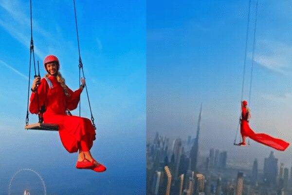 Watch: Belgian skydiver Magali Folkner Braff’s daring swing above Dubai’s skyline | World News