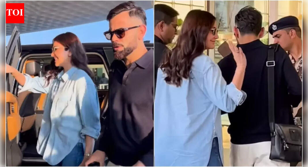 Anushka Sharma and Virat Kohli keep it cool and casual as they jet off together from the airport after their one-day trip to Mumbai – Video