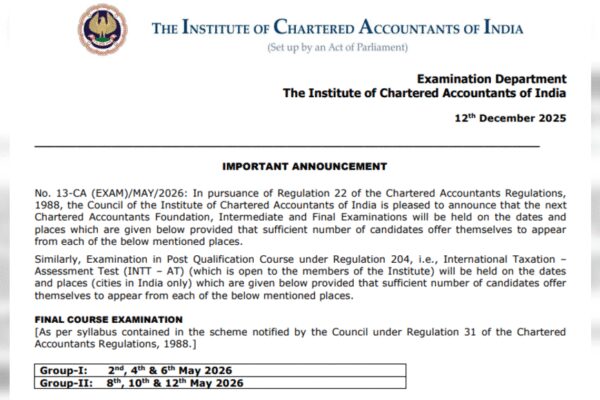 ICAI CA May 2026 exam datesheet released: Check Foundation, Inter and Final dates here