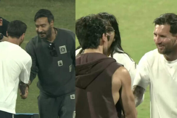 Ajay Devgn with son Yug Devgn and Tiger Shroff meet football legend Lionel Messi at Mumbai’s Wankhede Stadium, after Kareena Kapoor Khan and her children Taimur, Jeh – PICS inside