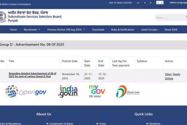 PSSSB Punjab Group D Recruitment 2025: Last date today to apply online for 331 posts at sssb.punjab.gov.in