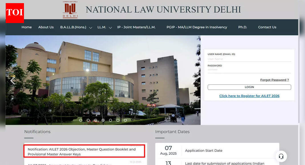 AILET 2026 answer key released; submit objections online before December 16 at nludelhi.ac.in