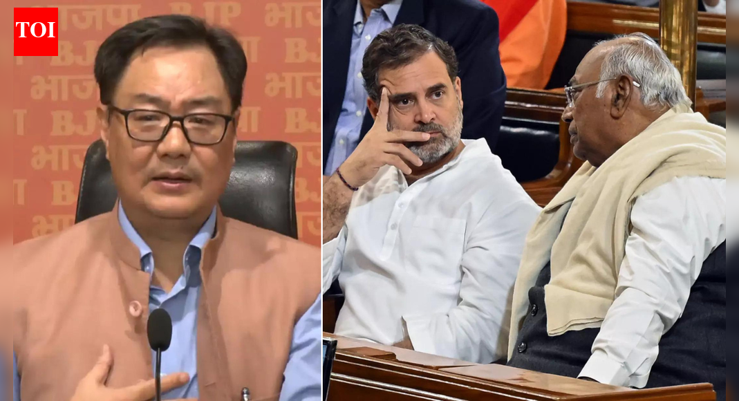Union Minister Kiren Rijiju has demanded an apology from Congress leaders Mallikarjun Kharge and Rahul Gandhi following the surfacing of videos showing party workers chanting slogans to “eliminate” Prime Minister Narendra Modi. Rijiju stated that the BJP-NDA has never threatened anyone’s life and questioned the Congress’s mentality.  NEW DELHI: Parliamentary affairs minister Kiren Rijiju has demanded apology from leader of oppositions in both the houses — Mallikarjun Kharge and Rahul Gandhi — a day after videos of Congress workers sloganeering “eliminate” Prime Minister Narendra Modi surfaced on social media.”Both the LoPs in Lok Sabha and Rajya Sabha should apologise,” Rijiju said. He further claimed that the BJP or NDA had “never disrespected anyone’s parents or threatened anyone’s life.” “BJP-NDA has never disrespected anyone’s parents or threatened anyone’s life. We oppose people in different ways and criticise them, as politics allows in a democracy, but to kill someone, there has never been such a thought. What kind of mentality is this, that Congress leaders openly declared to kill someone?” he questioned.”The world and the country acknowledge PM Modi, and if some opposition leaders speak of killing him, it’s deeply saddening. Merely condemning it will not help. The Congress chief and the LoP must apologise to the country from the floor of the House,” he added.Several BJP leaders had shared a video on Sunday alleging the “real agenda” behind its SIR, ‘vote chori’ rally in Delhi was to “eliminate” Prime Minister Narendra Modi.”So the agenda is clear. It’s not about SIR. It is about Sanvidhan pe vaar. Congress leaders chanting ‘Kabr khudegi Modi ki, aaj nahi to kal khudegi’,” BJP spokesperson Shehzad Poonawalla said.”Recently Ragini Nayak had also tweeted an AI Video showing him as a chaiwala. In name of SIR – they want to eliminate PM Modi? Recently Rahul Gandhi threatened ECI too. So far Cong has abused PM Modi 150 + times,” he added.The Congress organised a massive rally at Ramlila Maidan in New Delhi, stepping up its agitation over alleged “vote theft” and the special intensive revision of electoral rolls. The demonstration, branded “Vote Chor, Gaddi Chhod”, was held amid heightened political tensions, coming just days after heated confrontations between the government and the Opposition in Parliament over the credibility of the electoral process.About the AuthorTOI News DeskThe TOI News Desk comprises a dedicated and tireless team of journalists who operate around the clock to deliver the most current and comprehensive news and updates to the readers of The Times of India worldwide. With an unwavering commitment to excellence in journalism, our team is at the forefront of gathering, verifying, and presenting breaking news, in-depth analysis, and insightful reports on a wide range of topics. The TOI News Desk is your trusted source for staying informed and connected to the ever-evolving global landscape, ensuring that our readers are equipped with the latest developments that matter most.”Read MoreEnd of ArticleFollow Us On Social MediaVideosSambit Patra Criticises Congress ‘Vote Chor, Gaddi Chhod’ Rally At Delhi’S Ramlila MaidanPM Modi Condemns “Ghastly” Sydney Terror Attack, Reiterates India’s Zero Tolerance For TerrorBihar Minister Nitin Nabin Appointed National Working President Of BJP‘Amit Shah’s Hands Were Shaking’: Rahul Gandhi Hits Out At BJP-RSS, Warns EC In ‘Vote Chori’ Rally‘Didn’t Go For Son’s Operation’: Kharge Lauds Rahul Gandhi In ‘Vote Chori’ Rally, Calls BJP ‘Gaddar’Messi Kolkata Event Chaos: Organiser Satadru Dutta Denied Bail, Sent To 14-Day Police CustodyVIPs First, Fans Later: Messi’s Kolkata Tour Flop Exposes Misplaced PrioritiesRahul Gandhi Posts Video With Messi During Hyderabad GOAT India Tour StopTharoor Warns India Faces Growing Anti-Migrant Sentiment, Says “It’s Not Just In The West”Bhutia hits out at VIP culture, says Messi Kolkata chaos tarnishes India’s image123PhotostoriesUniverse Guidance Based On Your Birth NumberAIIMS study finds heart disease as the leading cause of sudden death in people under 45: 5 ‘unusual’ warning signs you should pay attention toPeople born in these months are emotionally older than their age (check your birth month!)‘Gumnaam’, ‘Gupt’, ‘100 Days’: Old Bollywood classics we never thought would do justice to the murder mystery genre7 low-maintenance vegetables to grow on your balcony garden‘Yeh Un Dinon Ki Baat Hai’ to ‘Kya Mast Hai Life’: Television shows that gave friendship goalsThought of the day for kid: “Great things never come from comfort zones”Boiled potato vs fried potato: How does cooking style impact blood sugar levelsLavanya Tripathi birthday special: Her best fashion momentsThis is how chia seeds impact blood pressure: 5 facts to know before consuming them123Hot PicksMukesh Ambani vs Gautam AdaniDonald TrumpAnurag ThakurGold rate todaySilver rate todayPublic Holidays NovemberBank Holidays NovemberTop TrendingDelhi SchoolMLB Trade RumorsNFL PlayoffPhilip River KidsTristan Jarry TradeBoston Red SoxDelhi AQILebron JamesDelarum PouyabaharWho is Paige Shiver