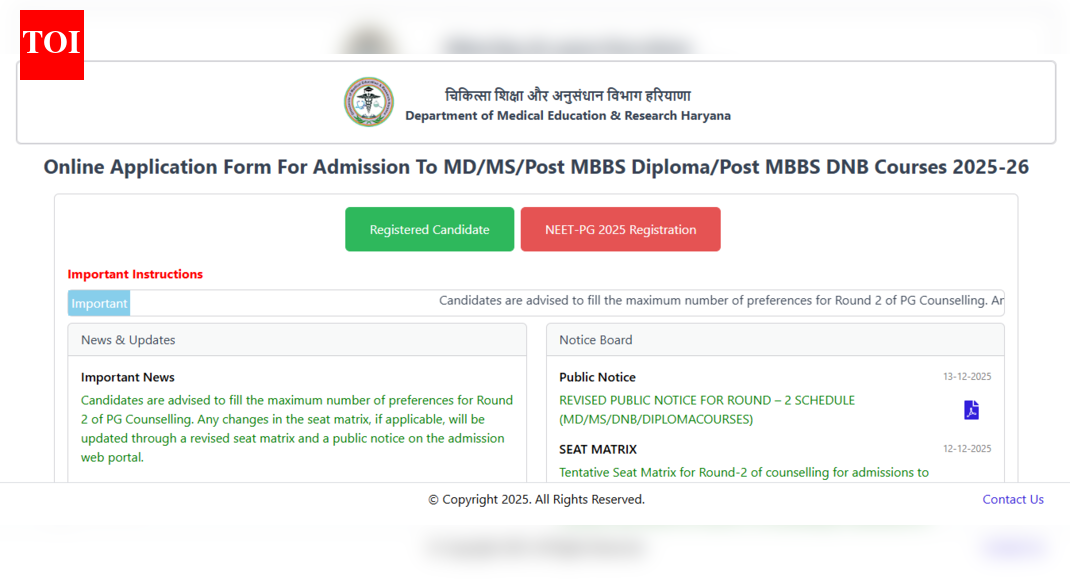 Haryana NEET PG counselling 2025 round 2 revised schedule released: Registration ends on this date; check details