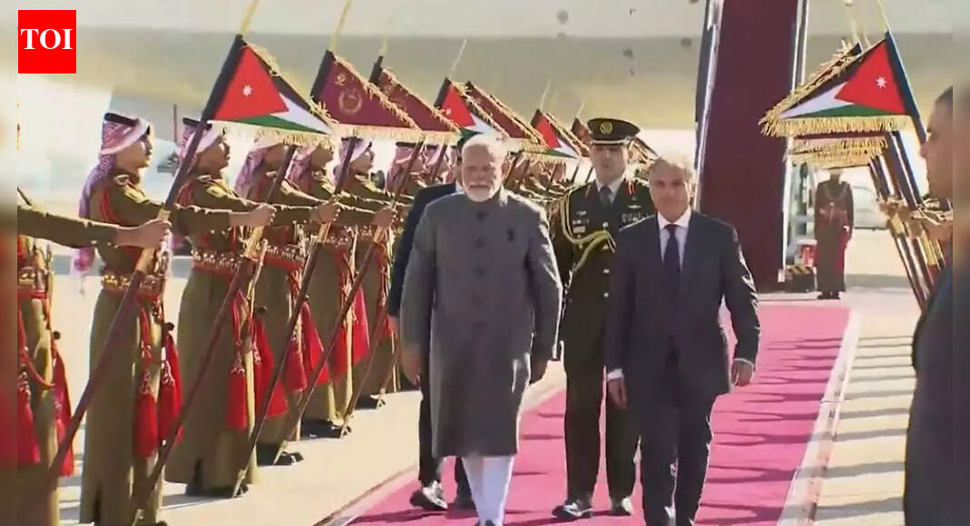 Prime Minister Narendra Modi commenced a three-nation tour in Jordan, marking 75 years of diplomatic ties. He will then visit Ethiopia, a key African Union hub, to bolster bilateral relations and address Parliament. The tour concludes in Oman, aiming to deepen their strategic partnership and economic ties, with engagements including diaspora meetings. PM Modi with Jordanian counterpart Jafar Hassan (Photo: Screengrab/DD news) NEW DELHI: Prime Minister Narendra Modi landed in Amman, the capital of Jordan, as part of his three-nation tour, which also includes Ethiopia and Oman.Jordanian Prime Minister Jafar Hassan received PM Modi at the airport. The visit to Jordan coincides with the 75th anniversary of diplomatic ties between the two countries, a milestone expected to strengthen bilateral engagement further.PM Modi will be in Jordan from December 15 to 16 at the invitation of King Abdullah II ibn Al Hussein, during which he will hold talks to review the full range of India-Jordan relations and discuss regional developments.He is also set to meet the Indian diaspora in the country.India and Jordan share warm and long-standing relations rooted in mutual respect and goodwill, with their first cooperation agreement signed in 1947 and full diplomatic ties established in 1950. High-level engagements in recent years have significantly strengthened bilateral ties, including the visits of King Abdullah II to India in 2018, President Pranab Mukherjee’s visit to Jordan in 2015, Prime Minister Narendra Modi’s transit visit to Amman in 2018, and National Security Adviser Ajit Doval’s visit in 2020. Regular leadership-level contacts continue to guide the partnership.Bilateral trade has expanded steadily, with India emerging as Jordan’s fourth-largest trading partner. In 2023–24, bilateral trade stood at USD 2.875 billion, with Indian exports accounting for USD 1.465 billion. Indian investments of around USD 1.5 billion, particularly in phosphates, fertilisers, textiles, and garments, form a key pillar of economic ties. Flagship joint ventures include the IFFCO-Jordan Phosphate Mines Company project and the Indo-Jordan Chemical Company. Trade and institutional mechanisms such as the Trade and Economic Joint Committee and sector-specific joint working groups support economic cooperation.India and Jordan also cooperate in health, education, skill development, science and technology, and capacity building. The India-Jordan Centre of Excellence in Information Technology, inaugurated in 2021, is a major initiative aimed at training Jordanian professionals in advanced IT fields. Educational links include scholarships under ITEC and ICCR programmes, with ITEC slots recently increased from 37 to 50 annually.People-to-people ties are reinforced by cultural exchanges, tourism cooperation, and a vibrant Indian diaspora of around 17,500 in Jordan. Cultural festivals, film collaborations, yoga events, and academic initiatives further underscore the breadth of the India-Jordan partnership.In the second leg of his tour, PM Modi will visit Ethiopia from December 16 to 17, marking his first visit to the country. He is scheduled to hold detailed talks with Ethiopian Prime Minister Abiy Ahmed Ali on all aspects of bilateral relations. Addis Ababa, the capital, is also the headquarters of the African Union.The MEA said the Ethiopia visit will reaffirm the shared commitment of both countries, as partners in the Global South, to strengthening friendship and expanding bilateral cooperation.In the final leg of his tour, PM Modi is scheduled to visit Oman from December 17 to 18 at the invitation of Sultan Haitham bin Tarik, marking his second visit to the country. The Ministry of External Affairs said India and Oman share an all-encompassing Strategic Partnership rooted in centuries-old ties of friendship, trade, and strong people-to-people connections.The visit coincides with 70 years of diplomatic relations between the two nations and follows the Sultan of Oman’s state visit to India in December 2023. Both sides are expected to conduct a comprehensive review of cooperation across areas, including trade, investment, energy, defence, security, technology, agriculture, and culture, and exchange views on regional and global issues of mutual interest.About the AuthorTOI News DeskThe TOI News Desk comprises a dedicated and tireless team of journalists who operate around the clock to deliver the most current and comprehensive news and updates to the readers of The Times of India worldwide. With an unwavering commitment to excellence in journalism, our team is at the forefront of gathering, verifying, and presenting breaking news, in-depth analysis, and insightful reports on a wide range of topics. The TOI News Desk is your trusted source for staying informed and connected to the ever-evolving global landscape, ensuring that our readers are equipped with the latest developments that matter most.”Read MoreEnd of ArticleFollow Us On Social MediaVideosPM Modi Begins Jordan, Ethiopia, Oman Tour To Boost Ancient Ties, Expand India’s Global South RoleIndian Diaspora Members Prepare Cultural Performances Ahead Of PM Modi’s Jordan VisitFrom Power Cuts To 500 GW Grid, India Emerges As Global Data Centre Hub Under Modi: Piyush GoyalCong’s ‘Modi Teri Kabr Khudegi’ Slogan Sparks Uproar, NDA Seeks Apology As Parliament Grinds To Halt”Abusing PM Does Not Befit” Rijiju Seeks apology From Congress Over Anti-Modi SlogansYogi Adityanath Targets Nehru Over Kashmir, Links Historic Blunder To India’s Long Terror CrisisWho Is Sajid And Naveed Akram? Bondi Beach Attacker Father-Son Duo Shame Pakistan With Terror AttackLetter To Sonia Gandhi Costs Ex Odisha MLA Moquim Party Post As Congress Cites Anti Party ActivitiesSambit Patra Criticises Congress ‘Vote Chor, Gaddi Chhod’ Rally At Delhi’S Ramlila MaidanPM Modi Condemns “Ghastly” Sydney Terror Attack, Reiterates India’s Zero Tolerance For Terror123PhotostoriesMrunal Thakur’s colourful Paithani saree is a bold love letter to Maharashtrian cultureFrom ethnic glam to chic streetwear: ‘Bigg Boss 19’ fame Farrhana Bhatt’s fashion diaryWhat is binge eating disorder and how to fix it?9 Auspicious Symbols According To Your Birth Date‘Housefull 5’, ‘Sikandar’, ‘Nadaaniyan’: 2025 films that struggled to make an impact at the box office7 animals whose names begin with the letter VPune’s double-decker flyover ready to decongest city, Metro Line-3 and town projects set to transform mobilityWant flat stomach before New Year’s Eve? Try these 5 belly-fat-burning exercisesNavi Mumbai airport connectivity soars as Uran line unveils new trains and stationsBengaluru ORR underpass work picks up pace after long delay, completion finally in sight123Hot PicksBondi beach attackCorona RemediesJetBlue flight VenezuelaGold rate todaySilver rate todayPublic Holidays NovemberBank Holidays NovemberTop TrendingDelhi SchoolMLB Trade RumorsNFL PlayoffPhilip River KidsLuka Modric and Vanja Bosnic Net WorthBoston Red SoxDelhi AQILebron JamesDelarum PouyabaharWho is Paige Shiver