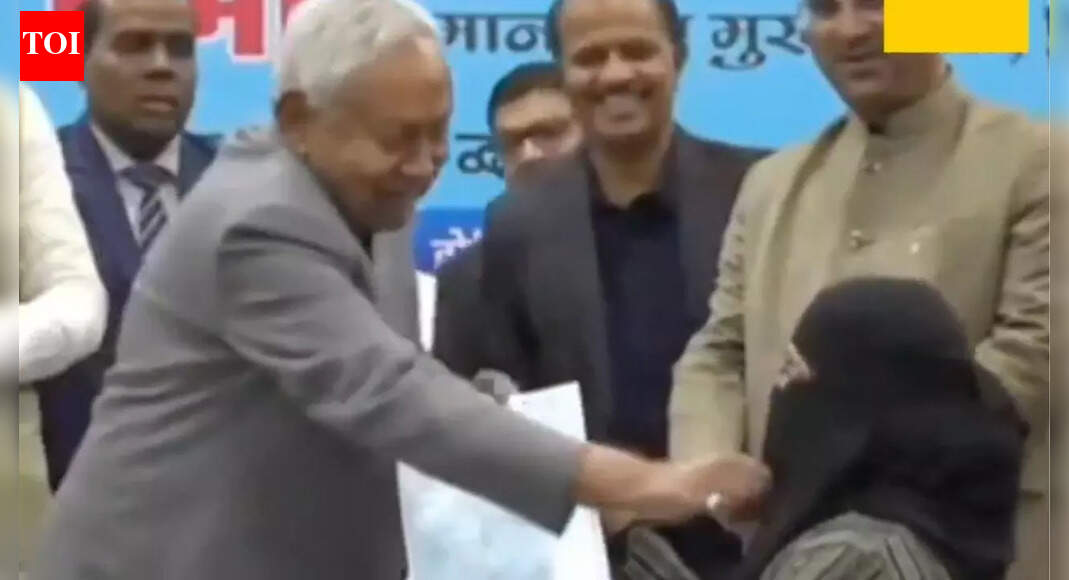 Watch: CM Nitish Kumar pulls down woman’s hijab at event; Cong, RJD slam ‘vile act’