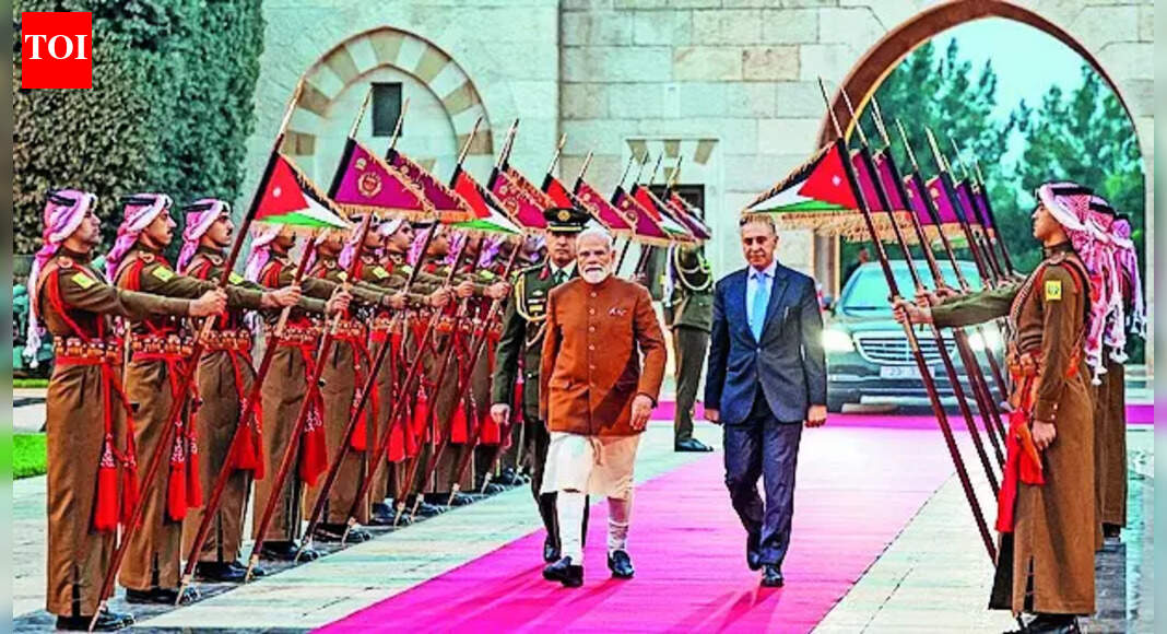 Expressing hope for peace and stability in the West Asia region, PM Narendra Modi underlined the significance of efforts to counter terrorism, extremism and radicalisation in a meeting with Jordan’s King Abdullah II.Abdullah conveyed strong support for India’s fight against terrorism and condemned terror in all its forms and manifestations, said an Indian readout. Modi also reaffirmed India’s support for efforts being made to achieve durable peace in the region.Modi arrived in Amman for what is the first full-fledged bilateral visit by an Indian PM to the country in 37 years. He had in 2018 transited through Jordan on his way to Palestine. The PM is on a three-nation trip to Jordan, Ethiopia and Oman. The leaders also discussed efforts to expand cooperation in areas like trade, fertilisers, digital technology and infrastructure.“On Gaza, from the beginning, your role has been active and positive. It is the hope of all of us that peace and stability remain in this region,” said Modi in his opening remarks.According to Jordan, the need to step up the humanitarian response in Gaza and ensure implementation of the agreement to end the war on the Strip was also discussed. “Against terrorism, our shared and clear stance exists. Under your leadership, Jordan has given a strong and strategic message to all of humanity against terrorism, extremism, and radicalisation,” he added.During the restricted meeting earlier, the leaders discussed giving more strength to cooperation in this area, with Modi recalling the king’s participation in 2018, during his India visit, in a conference on Islamic Heritage. “I remember that our first meeting happened in 2015 at an event focused on countering violent extremism on the sidelines of the UN. You had given inspirational remarks on this subject then too. To promote moderation, your efforts are extremely important not just regionally but for global peace as well,” Modi told Abdullah, adding both sides would continue moving forward solidly in this direction together.In a special gesture, on arrival at the airport in Amman, Modi was received by Jordanian PM Jafar Hassan and accorded a ceremonial welcome. This full-fledged bilateral visit to Jordan is taking place after a span of 37 years, coinciding with the 75th anniversary of the establishment of diplomatic relations between the two countries, said MEA in a statement.Noting that India was Jordan’s 3rd largest trading partner, Modi proposed the two countries should aim to enhance bilateral trade to US$ 5 billion over next five years. On the sidelines of the visit, govts of Jordan and India are due to sign MoUs on renewable energy and water resource management, a cultural exchange programme, a letter of intent on cooperation in the field of digital transformation, and a twinning agreement between the city of Petra and Ellora Caves site in India.In his departure statement earlier, PM Modi said that India shares both age-old civilisational ties, as well as extensive contemporary bilateral relations, with the countries he’s visiting.End of ArticleFollow Us On Social MediaVideosIndian Army Displays Turkish Yiiha Drone Used By Pakistan During Operation SindoorPM Modi Arrives In Jordan, Receives Warm Welcome By Indian Diaspora In AmmanUS Starts Mandatory Social Media Checks For H-1B Visas Leaving Indian Professionals Most ExposedBJP’s Succession Script Repeats: Why Nitin Nabin Is Working President, And Not Nadda’s ReplacementEnd Of MGNREGA? What VB–G Ram G Means For Rural Workers, Farmers And Viksit Bharat PlanFrom Missiles To Torpedoes, DRDO Outlines India’s Big Defence Push For Near-Term Battlefield EdgePM Modi Begins Jordan, Ethiopia, Oman Tour To Boost Ancient Ties, Expand India’s Global South RoleIndian Diaspora Members Prepare Cultural Performances Ahead Of PM Modi’s Jordan VisitFrom Power Cuts To 500 GW Grid, India Emerges As Global Data Centre Hub Under Modi: Piyush GoyalCong’s ‘Modi Teri Kabr Khudegi’ Slogan Sparks Uproar, NDA Seeks Apology As Parliament Grinds To Halt123PhotostoriesDear Comrade, Pelli Choopulu and Arjun Reddy; Breakthrough performances that redefined the Telugu lover boyDhurandhar, Chhaava, Mom; Challenging roles played by Akshaye Khanna5 adorable pink animals stealing the wildlife spotlight5 beautiful Romeo and Juliet quotes that will steal your hearts‘Damini’, ‘OMG! Oh My God’, ‘Prem Rog’: Bollywood movies that sparked social change and redefined mainstream storytelling5 pet fish that change colour and why it happens6 Traditional egg curries from different parts of the countryAnkita Lokhande and Vicky Jain’s love story: From being close friends to getting remarried in EuropeUttarakhand Govt announces snow leopard tour to boost winter tourism; 5 other Indian spots to see the Big CatMrunal Thakur’s colourful Paithani saree is a bold love letter to Maharashtrian culture123Hot PicksBondi beach attackCorona RemediesJetBlue flight VenezuelaGold rate todaySilver rate todayPublic Holidays NovemberBank Holidays NovemberTop TrendingJaylen Warren InjuryAuston MatthewsVanessa BryantLeBron JamesBukayo Saka and Tolami Benson Net WorthConnor McDavidDylan HollowayLebron JamesAdam FoxBam Adebayo