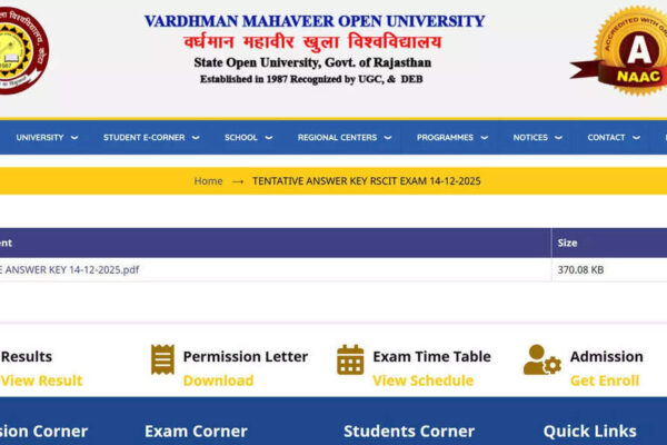 VMOU RSCIT: Official answer key for 14 December paper released; download admit card for 21 December exam