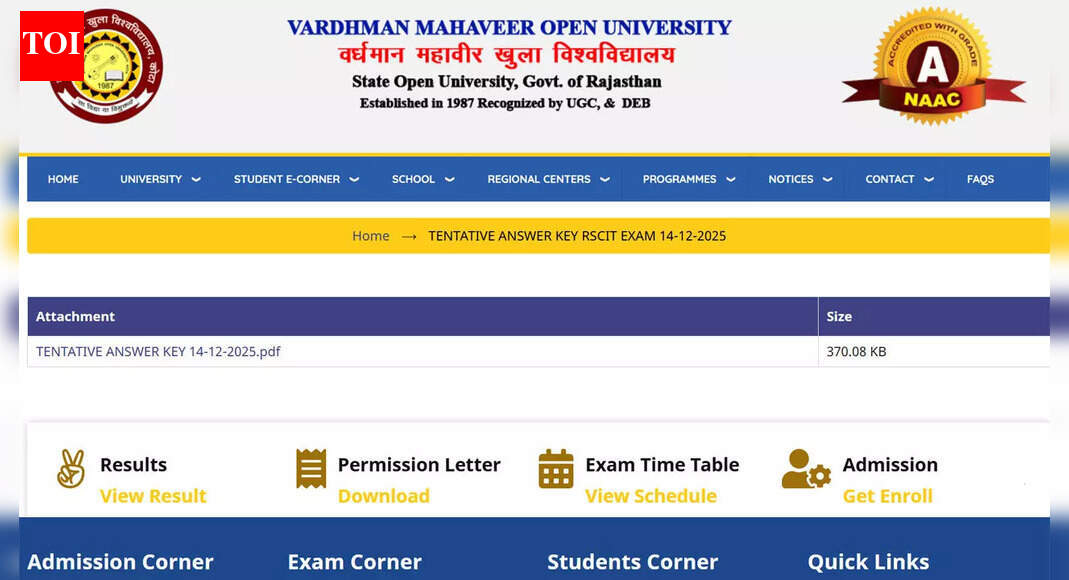 VMOU RSCIT: Official answer key for 14 December paper released; download admit card for 21 December exam
