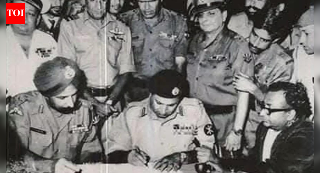 NEW DELHI: Prime Minister Narendra Modi on Tuesday extended greetings on the occasion of the 54th Vijay Diwas, remembering the soldiers who fought the 1971 war that led to the liberation of Bangladesh.In a post on X, PM Modi said the soldiers’ courage protected the country and etched a moment of pride in history.“On Vijay Diwas, we remember the brave soldiers whose courage and sacrifice ensured India had a historic victory in 1971. Their steadfast resolve and selfless service protected our nation and etched a moment of pride in our history,” Modi said.“This day stands as a salute to their valour and a reminder of their unmatched spirit. Their heroism continues to inspire generations of Indians,” he added.President Droupadi Murmu also paid her respects, recalling the devotion and patriotism of the Indian Armed Forces. She cited their courage and valour displayed during Operation Sindoor, India’s responsive strike against Pakistan following the Pahalgam terror attack that claimed 26 lives.“On the occasion of Vijay Diwas, I pay my humble respects to the brave sons of Mother India. Their courage, valour and unparalleled devotion to the motherland have always filled the nation with pride,” Murmu wrote on X.She added that the Indian Army’s “Empowerment through Indigenisation” initiative reflected its preparedness for future challenges.“In Operation Sindoor, the Army demonstrated self-reliance, strategic resolve and effective use of modern warfare techniques. I extend my best wishes to all soldiers and their families. Jai Hind!” she said.The Indian Army also recalled the heroism of the Armed Forces by sharing footage recounting the historic liberation of Bangladesh.“Vijay Diwas is not just a date — it stands as a symbol of the historic and decisive victory of the Indian Armed Forces in the 1971 war,” the Army said in a post.Describing the conflict as a triumph that reshaped military history, the Army said “Indian forces and the Mukti Bahini fought shoulder to shoulder, giving the Bangladesh Liberation struggle its decisive push.”The Army noted that the victory ended widespread atrocities by the Pakistani Army and culminated in the surrender of nearly 93,000 Pakistani soldiers within 13 days — one of the largest military surrenders in history.About the AuthorTOI News DeskThe TOI News Desk comprises a dedicated and tireless team of journalists who operate around the clock to deliver the most current and comprehensive news and updates to the readers of The Times of India worldwide. With an unwavering commitment to excellence in journalism, our team is at the forefront of gathering, verifying, and presenting breaking news, in-depth analysis, and insightful reports on a wide range of topics. The TOI News Desk is your trusted source for staying informed and connected to the ever-evolving global landscape, ensuring that our readers are equipped with the latest developments that matter most.”Read MoreEnd of ArticleFollow Us On Social MediaVideosIndian Army Displays Turkish Yiiha Drone Used By Pakistan During Operation SindoorPM Modi Arrives In Jordan, Receives Warm Welcome By Indian Diaspora In AmmanUS Starts Mandatory Social Media Checks For H-1B Visas Leaving Indian Professionals Most ExposedBJP’s Succession Script Repeats: Why Nitin Nabin Is Working President, And Not Nadda’s ReplacementEnd Of MGNREGA? What VB–G Ram G Means For Rural Workers, Farmers And Viksit Bharat PlanFrom Missiles To Torpedoes, DRDO Outlines India’s Big Defence Push For Near-Term Battlefield EdgePM Modi Begins Jordan, Ethiopia, Oman Tour To Boost Ancient Ties, Expand India’s Global South RoleIndian Diaspora Members Prepare Cultural Performances Ahead Of PM Modi’s Jordan VisitFrom Power Cuts To 500 GW Grid, India Emerges As Global Data Centre Hub Under Modi: Piyush GoyalCong’s ‘Modi Teri Kabr Khudegi’ Slogan Sparks Uproar, NDA Seeks Apology As Parliament Grinds To Halt123Photostories8 foods the British Royals strictly avoid and whyWhich is the best day to observe fast based on your date of birth?Ankita Lokhande-Vicky Jain to Mouni Roy-Suraj Nambiar: TV stars who married outside showbiz89 and thriving: 6 simple tips for healthy eating and longevity from nutrition expert Marion NestleFrom corpse flowers to blood grass: 7 plants that look supernatural but are realMrunal Thakur embraces her ‘Purna Marathi’ side in a timeless Paithani sareeFrom Chimpanzees to Rats: 5 animals who are smarter than you think!TV actors who married young: From Karanvir Bohra to Vivian DsenaLongest running Hindi TV shows: Taarak Mehta Kaa Ooltah Chasmah’ to ‘Balika Vadhu’Dear Comrade, Pelli Choopulu and Arjun Reddy; Breakthrough performances that redefined the Telugu lover boy123Hot Picksilia TopuriaCorona RemediesJetBlue flight VenezuelaGold rate todaySilver rate todayPublic Holidays NovemberBank Holidays NovemberTop TrendingJosh AllenAuston MatthewsVanessa BryantLeBron JamesBukayo Saka and Tolami Benson Net WorthConnor McDavidTomi LahrenAdolis GarciaDeante Ayton MomBrock McGillis