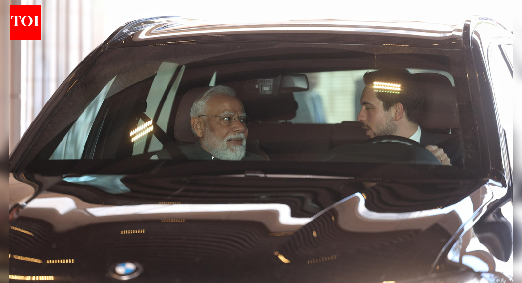 Jordan’s Crown Prince Al Hussein bin Abdullah II personally drove Prime Minister Narendra Modi to the Jordan Museum, a significant gesture during Modi’s visit marking 75 years of diplomatic ties. The two-day trip, aimed at boosting bilateral relations, includes discussions with King Abdullah II on various aspects of India-Jordan cooperation and regional issues.  NEW DELHI: In a rare gesture, Jordan Crown Prince Al Hussein bin Abdullah II on Tuesday drove Prime Minister Narendra Modi to the Jordan Museum.This comes as PM Modi is visiting Jordan to mark the 75th anniversary of the establishment of diplomatic relations between the two countries.Earlier on Monday, Jordanian Prime Minister Jafar Hassan welcomed PM Modi at the airport on his arrival for a two-day visit at the invitation of King Abdullah II ibn Al Hussein. PM Modi Praises Jordan’s Fight Against Terrorism As India And Jordan Strengthen Strategic Relations PM Modi received a warm welcome from members of the Indian community in Jordan’s capital, Amman. He greeted people and interacted with children who had gathered to welcome him, and also witnessed a cultural performance on arrival.The Prime Minister expressed confidence that his visit would boost bilateral ties between the two nations. IPL Auction 2026IPL Auction 2026: With Rs 237.55 crore in purse, 10 teams aim to fill key squad gapsIPL 2026 Auction live streaming: Date, time, purse left, where to watchIPL Auction 2026: Full list of retained and released playersAs he began his two-day visit, he also thanked his Jordanian counterpart for the warm reception at the airport.“Deeply touched by the warm welcome extended by the Indian community in Amman. Their affection, pride in India’s progress and strong cultural bonds reflect the enduring connection between India and its diaspora. Also grateful for the role the diaspora continues to play in strengthening India-Jordan relations,” Modi posted on X.During the visit, PM Modi will hold discussions with King Abdullah II, with both leaders expected to review the entire gamut of India-Jordan relations and exchange views on regional issues.This is Prime Minister Modi’s first full-fledged bilateral visit to Jordan. He had earlier transited through the country in February 2018 while en route to the State of Palestine.“Even though it was a transit visit, exceptional courtesies were accorded to him by His Majesty the King, making it more than just a transit visit. The current full bilateral visit is taking place after an interval of 37 years. India and Jordan share warm and friendly relations marked by mutual trust and goodwill. The relationship spans political, economic and defence cooperation, as well as strong people-to-people ties,” Ministry of External Affairs (MEA) Secretary (South) Neena Malhotra said ahead of the visit.“Our bilateral relations are marked by strong understanding at the leadership level. Since His Majesty’s visit to India in 2018, the two leaders have met four times, the latest on the sidelines of the G7 Summit in Italy in June 2024. The leaders remain in touch telephonically as well. They also spoke in April 2025 after the Pahalgam terror attack, during which His Majesty condemned the attack and reiterated support for India’s fight against terrorism,” she added.About the AuthorTOI News DeskThe TOI News Desk comprises a dedicated and tireless team of journalists who operate around the clock to deliver the most current and comprehensive news and updates to the readers of The Times of India worldwide. With an unwavering commitment to excellence in journalism, our team is at the forefront of gathering, verifying, and presenting breaking news, in-depth analysis, and insightful reports on a wide range of topics. The TOI News Desk is your trusted source for staying informed and connected to the ever-evolving global landscape, ensuring that our readers are equipped with the latest developments that matter most.”Read MoreEnd of ArticleFollow Us On Social MediaVideosEverything Fine, Says Shashi Tharoor After Skipping Congress Rally Amid Growing Speculation of RiftDelhi-Agra Expressway Crash: Multiple Buses Catch Fire, 4 Dead, 25 InjuredPM Modi Praises Jordan’s Fight Against Terrorism As India And Jordan Strengthen Strategic RelationsIndia Slams Pakistan As ‘Global Epicentre Of Terror’, Vows To Counter Pak-Sponsored Attacks At UNNIA Names Pakistani Handler Sajid Jatt In Pahalgam Terror Attack ChargesheetIndian Army Displays Turkish Yiiha Drone Used By Pakistan During Operation SindoorPM Modi Arrives In Jordan, Receives Warm Welcome By Indian Diaspora In AmmanUS Starts Mandatory Social Media Checks For H-1B Visas Leaving Indian Professionals Most ExposedBJP’s Succession Script Repeats: Why Nitin Nabin Is Working President, And Not Nadda’s ReplacementEnd Of MGNREGA? What VB–G Ram G Means For Rural Workers, Farmers And Viksit Bharat Plan123PhotostoriesYour Love Language Based On Your Birth NumberRucha Hasabnis to Somendra Solanki: Hindi television stars who retired too soon7 words to fuel your child’s inner motivation WS in parenting5 ways to consume 30 gms of nuts daily and their benefitsFrom Manoj Bharathiraja to AVM Saravanan, remembering Tamil Cinema stars who left us in 2025What changed for Akshaye Khanna over the years and how 2025 brought him back in limelight?‘Bha Bha Ba’, ‘Sahakutumbaanaam’, ‘Missterious’ and other South India films to catch as they hit the big screens THIS weekendFrom clean air to a toxic chamber: Indian cities with the lowest and highest AQI levels, as per CBCP’s new reportHow to Protect Your Soul From Negative Forces According To Your Birth DateDo you want recognition in the Sun year 2026? Do these spiritual practices123Hot Picksilia TopuriaCorona RemediesJetBlue flight VenezuelaGold rate todaySilver rate todayPublic Holidays NovemberBank Holidays NovemberTop TrendingJosh AllenAuston MatthewsVanessa BryantLeBron JamesBukayo Saka and Tolami Benson Net WorthConnor McDavidTomi LahrenAdolis GarciaDeante Ayton MomBrock McGillis