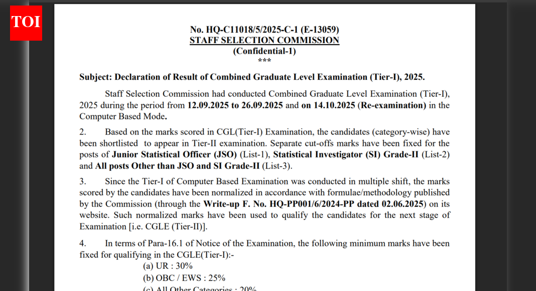SSC CGL Tier 1 cut off released at ssc.gov.in: Check details here