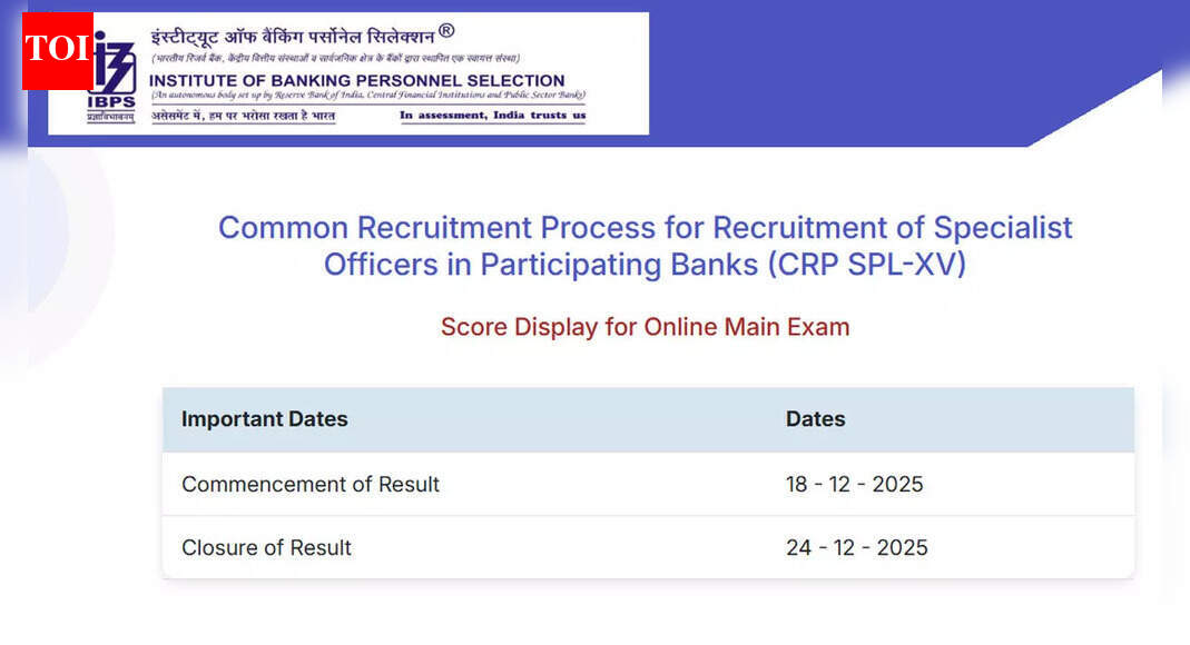 IBPS SO mains scorecard 2025 released at ibps.in; download Specialist Officers CRP SPL-XV marks here