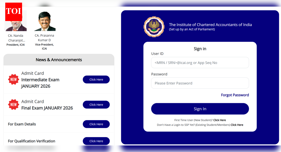 ICAI CA Inter and Final admit card for January 2026 session released at icai.org: Direct link to download here