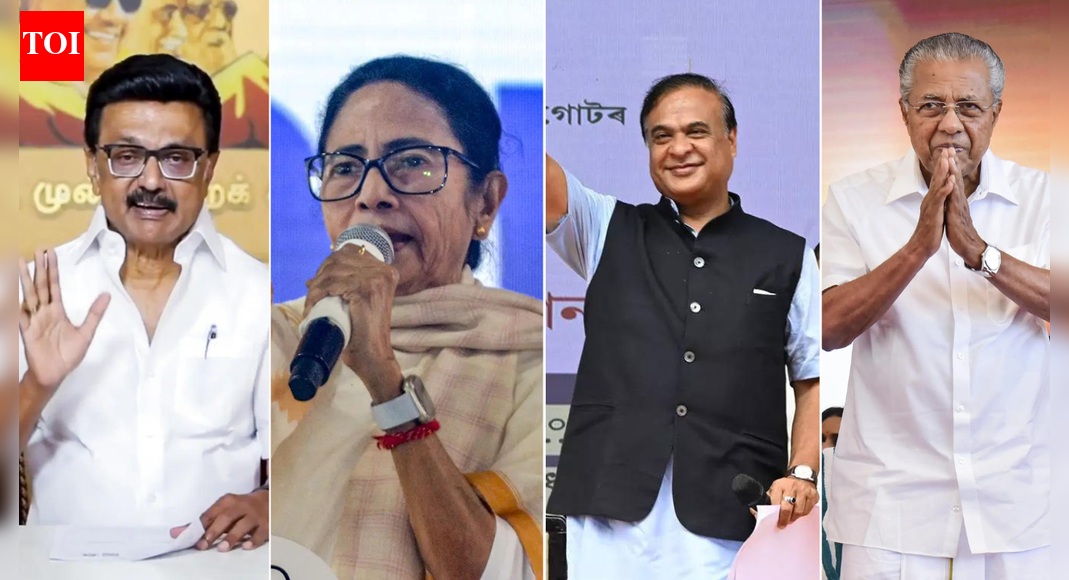 MK Stalin, Mamata Banerjee, Himanta Biswa Sarma and Pinarayi Vijayan (File photos) NEW DELHI: The ruling NDA led by the BJP had a lot to cheer in 2025 with decisive victories in Delhi and Bihar – the two states where assembly elections were held this year. For the opposition, 2025 was a year of disappointments. While the Arvind Kejriwal-led AAP was defeated in Delhi, the Mahagathbandhan of Congress, Lalu Prasad’s RJD and the Left was decimated in Bihar.  But 2026 could be an opportunity for the opposition to bounce back as four states and one Union Territory – West Bengal, Kerala, Tamil Nadu, Assam and Puducherry — will vote to choose their new assemblies. Except Assam, which is ruled by the BJP, the opposition has a dominant presence in the other three states. ‘There Is Only One Modi’: Jaishankar Says Leaders Define Nations, Not Ministers Or Individuals With polls due between March and May 2026, parties have already begun calibrating strategies and sharpening their pitch to voters. PM Modi after Bihar victory In West Bengal, Mamata Banerjee’s Trinamool Congress will be defending its fortress as it seeks to hold off a renewed BJP push, while the Congress and Left will make another effort to recover lost political ground.In Kerala, the CPM-led LDF is eyeing an unprecedented third consecutive term — a feat unheard of in the state’s traditional pendulum-like politics.Tamil Nadu is preparing for another round of the Dravidian duel, with the DMK and AIADMK once again anchoring the state’s political battlefield.In Assam, the BJP-led NDA under Himanta Biswa Sarma will fight to hold the state even as the Congress looks to stage a revival.Meanwhile, in Puducherry, N Rangasamy’s AINRC–BJP coalition faces the challenge of holding together a fragile alliance against a DMK seeking to widen its footprint and a weakened Congress attempting a comeback.A key undercurrent across these contests is the Special Intensive Revision (SIR) of electoral rolls, extended to several poll-bound states including West Bengal, Tamil Nadu and Puducherry. The 2026 elections will therefore unfold on updated voter lists — a factor that could change a lot of things.West BengalBuoyed by its sweeping win in the recent Bihar assembly elections, the BJP has made its ambitions clear: Bengal is the saffron party’s next battleground.Ahead of the 2026 polls, the BJP is pushing hard to turn momentum into seats. Meanwhile, the TMC, which won 213 of the 294 assembly seats in 2021 with roughly 48% vote share, is back in full campaign mode, defending a fortress it has held for over a decade. With the Congress party struggling to regain its footing, the stage is set for a high-stakes political showdown.  What’s at stake?BJP’s rising influenceFrom a modest presence in 2016 with just 3 seats, the BJP surged to 77 seats and approximately 38% of the vote share in 2021. The 2026 elections will test whether this was a temporary surge or the beginning of a sustained challenge to the TMC’s dominance in Bengal.TMC’s incumbency challengeWith 213+ seats and 48% vote share in 2021, Mamata Banerjee enters 2026 as the incumbent with the widest lead. She has already begun mobilisation and outreach, but the real challenge is holding this high ceiling in the face of anti-incumbency and a more aggressive BJP than before.Congress fights for relevanceFrom being a dominant force pre-2011 to being almost wiped out in 2021, Congress is now battling for visibility. Adhir Ranjan Chowdhury’s removal and Subhankar Sarkar’s appointment hasn’t yet translated into a loud political message or campaign repositioning leaving Congress still searching for footing.INDIA bloc?With the future of the opposition’s INDIA bloc uncertain and Mamata Banerjee repeatedly hinting that TMC will contest Bengal alone, Congress risks being caught between two compulsions: aligning nationally versus confronting TMC locally.”Bengal is ours, we will fight here alone,” the West Bengal chief minister Mamata Banerjee has already declared.SIR factorAdditionally, the 2026 elections will be conducted under a Special Intensive Revision of electoral rolls. Changes in voter registrations, particularly in minority-heavy or urban constituencies, could significantly impact the margins in key swing seats.Tamil NaduTamil Nadu is gearing up not only for another showdown between Dravida Munnetra Kazhagam (DMK) and All India Anna Dravida Munnetra Kazhagam (AIADMK), but also for a potentially game-changing third force.The entry of TVK under Vijay has made Tamil Nadu assembly elections in the state all the more interesting. Tamil Nadu assembly elections 2021 What’s at stake?DMK’s incumbency testThe ruling DMK enters 2026 from a position of strength, having secured 133 seats on its own in the previous assembly election. However, the party faces a tougher political landscape this time, with the AIADMK–BJP alliance regrouped and better aligned than in 2021. Tamil Nadu chief minister Stalin has already announced that the party will contest the state polls as part of the INDIA bloc, calling it an ideological partnership built on shared goals.The real test, however, lies in whether DMK can overcome anti-incumbency pressures, defend its welfare and governance record, and manage voter expectations on issues like jobs, NEET exemption and power tariffs.AIADMK–BJP allianceThe 2026 Tamil Nadu Assembly election is a high-stakes battle for the All India Anna Dravida Munnetra Kazhagam (AIADMK), which is desperately looking for a comeback after two consecutive electoral defeats. The big question for 2026 is whether the renewed AIADMK–BJP partnership can translate into seats. In 2021, the AIADMK-led front won 75 seats, while the BJP remained a secondary force. However, together they remain the largest challenger bloc to the ruling DMK. Edappadi K. Palaniswami has already set the tone, vowing that the front will “shatter Stalin’s dream of winning 200 seats” and predicting that the alliance could cross 210.A key factor that complicates the opposition arithmetic is the entry of actor Vijay with his party, the Tamilaga Vettri Kazhagam (TVK), whose decision to contest alone threatens to split the anti-DMK vote.TVK factorThe 2026 Tamil Nadu election is the crucial electoral debut for actor Vijay’s TVK, who has boldly declared the contest as a “TVK versus DMK” fight and positioned himself as the alternative to “Stalin uncle”. Vijay has massive youth following and has a potential surprise factor to disrupt the traditional bipolar contest. However, the tragic Karur stampede that claimed 41 lives during one of his pre-poll roadshows casts a significant negative shadow. The incident has been heavily leveraged by the opposition, forcing Vijay and the TVK to defend their competence and win public trust.AssamIn Assam, the BJP-led NDA under the leadership of chief minister Himanta Biswa Sarma. who has become one of the party’s most prominent regional faces, will fight to hold the state, aiming to secure an unprecedented third consecutive term.  What’s at stake?BJP’s regional dominanceDespite the 75 seats won in 2021, anti-incumbency remains a major underlying challenge. Chief minister Sarma, however, has set an aggressive target, confidently claiming the NDA is capable of winning “104 out of 126 seats”.Congress’s revival testThe Congress, which won 50 seats in 2021, is desperate for a comeback, led by the newly appointed state chief, Gaurav Gogoi. The party is trying to leverage the “10-year anti-incumbency” against the BJP, with Gogoi stating, “After 10 years of BJP’s corrupt and authoritarian rule, the people of Assam want change.”This election is a personal test for Gogoi, who must prove he can translate his Lok Sabha victory into a wider assembly-level revival for the party.AIUDF’s dilemmaBadruddin Ajmal’s AIUDF won 16 seats in 2021, performing strongly in Muslim-majority pockets. A breakup with Congress or a solo contest could split the opposition vote — benefiting BJP in triangular fights.KeralaKerala heads into 2026 with one of the rarest scenarios in its electoral history — a ruling front attempting to win a third consecutive term. The CPI(M)-led LDF broke the state’s alternating pattern in 2021, winning 99 of 140 seats while the Congress-led UDF slipped to 41, and the BJP once again failed to open its account. Kerala assembly elections 2021 What’s at stake?LDF’s third-term bidThe LDF has never won three consecutive assemblies in Kerala’s democratic history. For the CPI(M), which leads the front, this election is critical as Kerala remains the only major state where the Left is currently in power on its own strength. Chief minister Pinarayi Vijayan, who will again lead the front, is campaigning on the theme of “continuity for progress.” Senior CPI(M) leaders, like KN Balagopal, have publicly stated that “continuity was vital to maintain the momentum” of development and welfare policies. However, the LDF faces a significant anti-incumbency challenge, which the opposition is leveraging to counter the government’s claims of development.UDF’s existential battleUDF dropped from 47 seats in 2016 to 41 in 2021, still holding a sizable vote share but struggling to convert it. 2026 is the coalition’s best opportunity to regain ground if anti-incumbency builds. A weak result could push UDF further into inertia, shrinking the Congress footprint in another southern state.BJP — still on the sidelines?BJP has contested aggressively for two cycles but holds zero MLA seats in Kerala. If it breaks that barrier in 2026 — even with 1–3 wins — it changes the dynamics of the House. If it fails again, Kerala remains one of the last major states outside BJP’s elected footprint.PuducherryIn Puducherry, N Rangasamy’s AINRC–BJP coalition faces the challenge of holding together a fragile alliance against a resurgent DMK seeking to widen its footprint and a weakened Congress attempting a comeback.What’s at stake?NDA’s fragile coalitionThe ruling NDA is led by the All India NR Congress (AINRC) and BJP. In 2021, the AINRC won 10 seats and the BJP won 6 seats. This coalition is under immense pressure due to internal discord and anti-incumbency. The internal rift was brought to the forefront by the resignation of a lone Dalit minister AK Sai J Saravanan Kumar, on the decision of the high command.The move triggered strong reactions and exposed deeper fault lines within the coalition and the local BJP unit.DMK’s attempt to expandThe DMK entered the 2021 Puducherry polls with limited ground presence but still emerged with 6 seats, overtaking the Congress to become the largest opposition party. For 2026, the main challenge for DMK would be to widen its footprint in the Union territory and convert influence into numbers.Congress — survival, not dominanceLike in many other states, the Congress is fighting for survival in Puducherry too. Once the ruling party here, it has slipped to the margins since the 2021 election. For Congress, 2026 is not about winning power; it is about preventing irrelevance. A tally of 5–6 seats keeps it alive; anything below that accelerates decline. The grand old party must survive before it can compete.The Election Commission’s SIR of electoral rolls has already raised the pitch in these states, with the BJP strongly backing the exercise while the opposition accusing the poll body of helping the saffron party gain an advantage over its political opponents. 2026 is clearly all set for interesting electoral contests.End of ArticleFollow Us On Social MediaVideos‘Have To Stay United’: RSS Chief Mohan Bhagwat On Atrocities Against Hindus In BangladeshIndia Rejects Dhaka Media Reports On Protest Outside Bangladesh HC, Flags Attack Against MinoritiesViewing ‘Sangh’ Through the Lens of the BJP Is a Huge Mistake, Says RSS Chief Mohan BhagwatBangladesh Arrests 10 After Brutal Killing of Hindu Youth in Mymensingh“Generation After Generation”: Yunus Vows To Fulfil Sharif Osman Hadi’s Vision And IdealsMassive Crowds Gather in Dhaka for State Funeral of Slain Youth Icon Osman HadiPAK Citizens Criticize “Weak Judiciary” As Imran Khan’s Prison Term Is IncreasedHindu Lynching Sparks Outrage: Shashi Tharoor Warns On Mob Rule, Priyanka Blasts Modi Govt SilenceEx-PM Imran Khan And Bushra Bibi Jailed For 17 Years In Toshakhana Gift Jewellery Case’There Is Only One Modi’: Jaishankar Says Leaders Define Nations, Not Ministers Or Individuals123PhotostoriesWhy your brain does not want you to multitaskBigg Boss Telugu 9: Meet the finalists of the season10 tips for good mental health you should be taking to 20268 life lessons from “Man’s Search for Meaning” by Viktor FranklWorld Saree Day: 5 sarees from Incredible India that put the country on the global fashion mapVision Board 2026 based on your birth number, according to astrologyThis famous desert is covered in snow right now and the photos are stunningly beautifulLong-awaited, commuter-friendly, safer: Chennai’s Nanganallur gets direct road to Pazhavanthangal subway6 Japanese habits that quietly upgrade your lifeKajol & Rani Mukerji just brought the 90s ethnic aesthetic back, proving queens never lose their crown123Hot PicksTom BradyEpstein files releasedTim SaunderGold rate todaySilver rate todayPublic Holidays DecemberBank Holidays DecemberTop TrendingJosh Allen Luxury Car CollectionRandi MahomesAuston MatthewsPatrick MahomesJeremy Doku and Shireen Doku Net WorthUPPSC LT Grade Teacher ExamPaul Heyman and Marla Heyman Net WorthBengaluru TempeturePM Modi HelicopterRailway Fare Hike