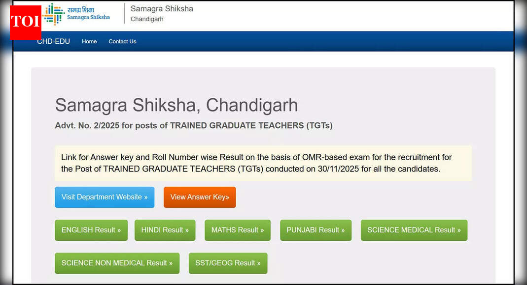 SSA Chandigarh TGT recruitment 2025 written exam result and merit list released; check direct link here