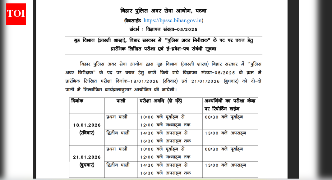 Bihar PSSC SI exam dates declared at bpssc.bihar.gov.in, admit cards to be released soon: Check details here