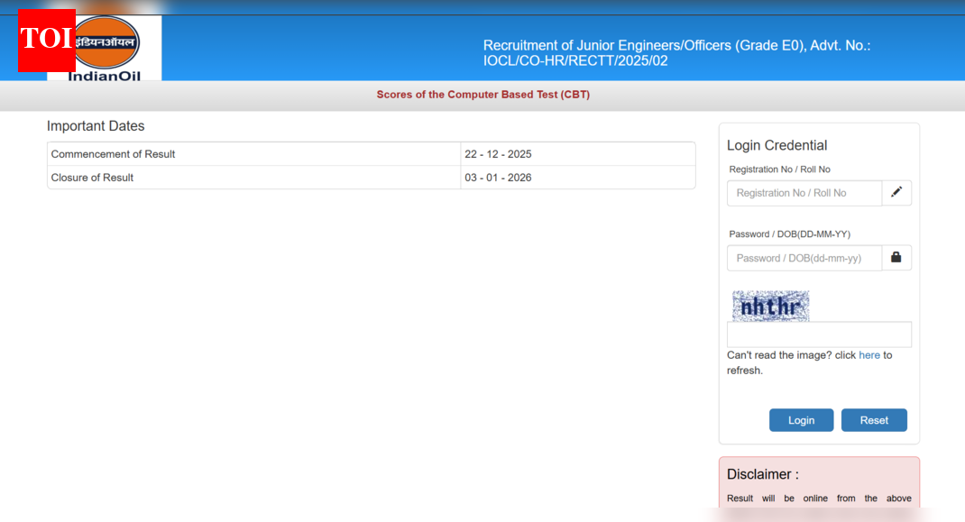 IOCL JE CBT result 2025 released at iocl.com: Direct link to download scorecards here