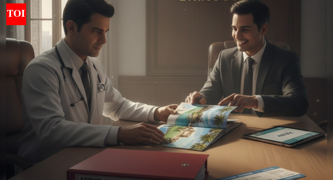 An AI-generated image Exactly one year after a special audit committee concluded that the pharma company AbbVie violated the Uniform Code for Pharmaceutical Marketing Practices by spending almost Rs 2 crore to sponsor luxury vacations abroad for 30 doctors, no action has been taken. The ethics board of the National Medical Commission (NMC), that is supposed to take up the complaint against the doctors, is empty barring one part-time member.After the findings of the special audit committee constituted by the department of pharmaceuticals, on the basis of an anonymous complaint, an apex committee conducted hearings to give the company a chance to defend itself. After hearing the company, this committee also concluded that there was “no justifiable reason for 30 healthcare professionals to journey abroad to Monaco and Paris” to gain knowledge about simple procedures in medical aesthetics, such as administration of “Botox and Juvederm”. “Such medical interventions are widely recognized as a lucrative commercial service and evidence attached to the complaint links healthcare professionals directly to the sale, purchase, or administration of such aesthetic products of M/s AbbVie,” stated the apex committee.In its order dated December 23, 2024, the committee let off Abbvie with just a reprimand for unethical marketing practices while asking the NMC to take action against 30 offending healthcare professionals as per the ethics code for doctors. However, the department of pharmaceuticals had not sent the names of the accused doctors to the NMC till June this year and their names are yet to be made public.In response to an RTI query the NMC revealed on December 17 that the five-member ethics and medical registration board (EMRB), which would have to hear the complaint against the doctors and decide what action is to be taken, is empty barring a part-time member. According to the health ministry’s response in Parliament on March 18 this year, the posts of the EMRB president had been vacant since June 2022 (now three-and-a-half years), and that of two whole time members since September 2022 and September 2024. In its reply, the NMC stated that “the statutory posts in NMC are filled by the central government/ministry of health and family welfare”.End of ArticleFollow Us On Social MediaVideosIndia’s BrahMos Missile Goes Global As India Closes 0m Defence Pacts With Vietnam And Indonesia’Make Her PM & See…’: Congress MP Endorses Priyanka Gandhi; BJP Takes ‘No Faith In Rahul’ DigHanuman Chalisa Verse Echoes In Delhi As Hindu Lynching In Bangladesh Triggers High Voltage ProtestsAfter Harassment Charge, BJP Leader Nazia Elahi Khan Dares IndiGo To Blacklist HerDonald Trump Praises Asim Munir As ‘Highly Respected’, Reiterates Eight Jets Shot Down in Op SindoorJaishankar Reveals India’s 0 Million Aid Package To Rebuild Sri Lanka After Cyclone DitwahAfter Visa Freeze, Bangladesh Summons Indian High Commissioner Amid Protests Over Hindu Lynching’90% Own Tech…Took Out Rafale, S-400′: Asim Munir Makes Absurd Claims On India-Pak Conflict’Nukes Are Tools For Escalation, Not Peace’: Student Exposes Munir’s Mindset At India vs Pak Debate’India Faces Two War Realities: Counter Terror Strikes And Long Conflicts’, Says CDS Anil Chauhan123Photostories10 most expensive places that the world visited in 2025Do you throw lemon peels away? These 5 health benefits say you shouldn’tEurope to Asia without flight: How a train journey can make it possible in around 21 days8 dishes from across India that can be made with Kachi Haldi and storedNot just sugary drinks or packed food: 7 everyday foods that cause inflammation if not consumed rightFrom Pizza to Biryani: 7 Kulhad/Matka dishes to enjoy during winter5 nutritious foods that are equivalent to taking vitamin D supplementShah Rukh Khan to Deepika Padukone: 5 standout Sabyasachi celebrity outfits of 2025 that ruled the red carpetVicky Kaushal reveals the first film he wants his son to watch, and it’s not ‘Chhaava,’ ‘Sam Bahadur,’ or ‘Sardar Udham’Bengaluru aims high: Metro targets 175km network for citywide connectivity123Hot PicksUAE WeatherPAN-Aadhaar linkingGold price predictionGold rate todaySilver rate todayPublic Holidays DecemberBank Holidays DecemberTop TrendingMax Payne Remake Release DateResident Evil Code Veronica Release DateJade Cargill and Bradon Net WorthJosh Allen and Hailee Steinfields HolidayChristen GoffPhilip RiversPaul Heyman and Marla Heyman Net WorthAaron RodgersJade Cargill and Brandon Net WorthCharles Barkley